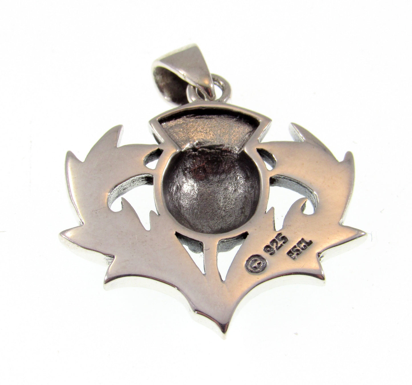 Solid 925 Sterling Silver Celtic Alba Thistle Pendant With Green Enamel