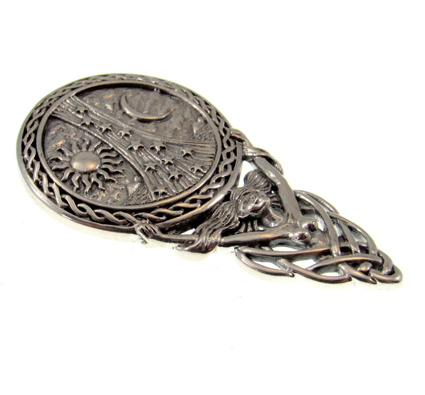 Solid 925 Sterling Silver Goddess Sun, Moon, Stars, and Tree of Life Slide Pendant, Powerful Celestial Amulet