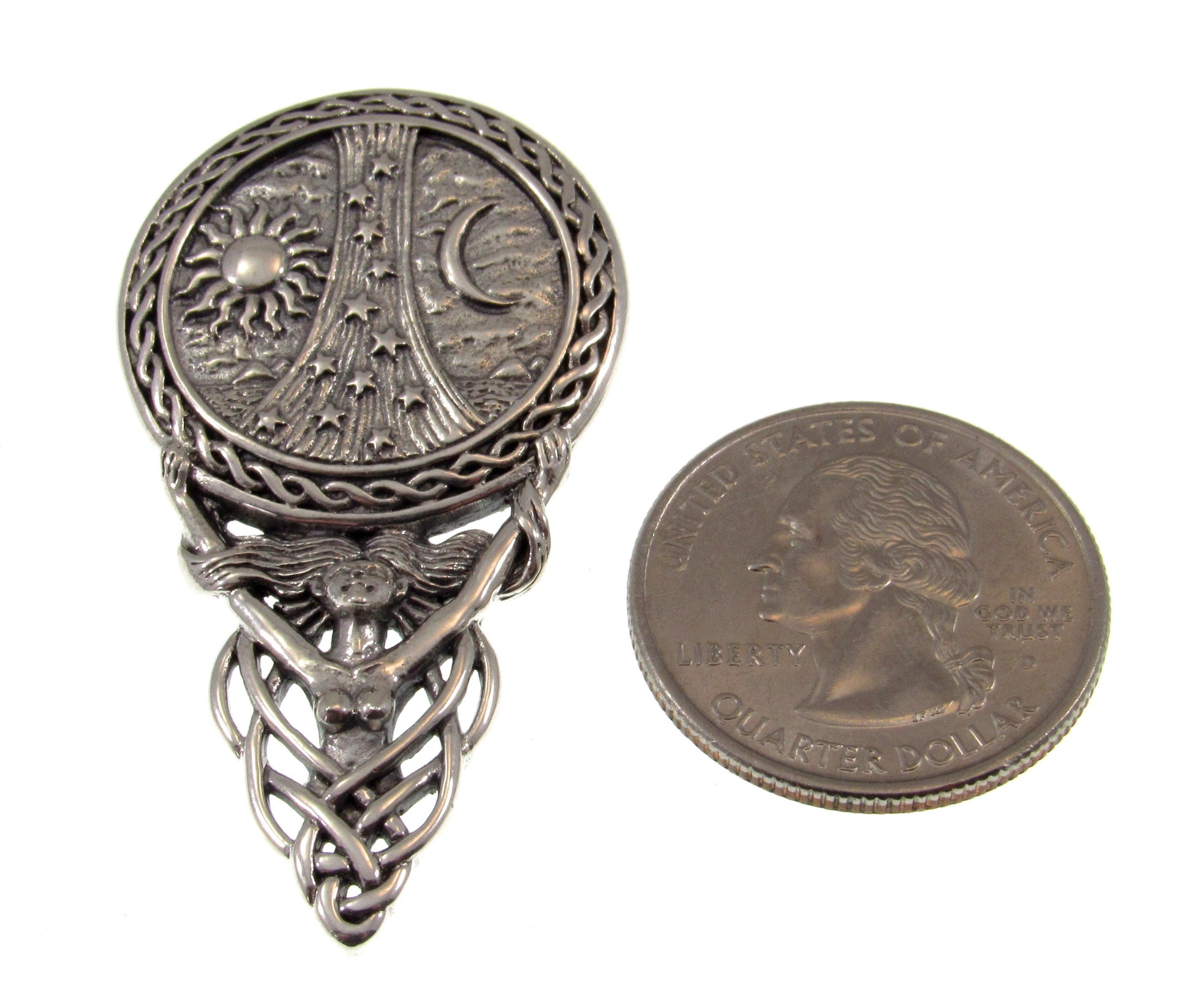 Solid 925 Sterling Silver Goddess Sun Moon & Stars Pagan Amulet, Gothic Celestial Jewelry