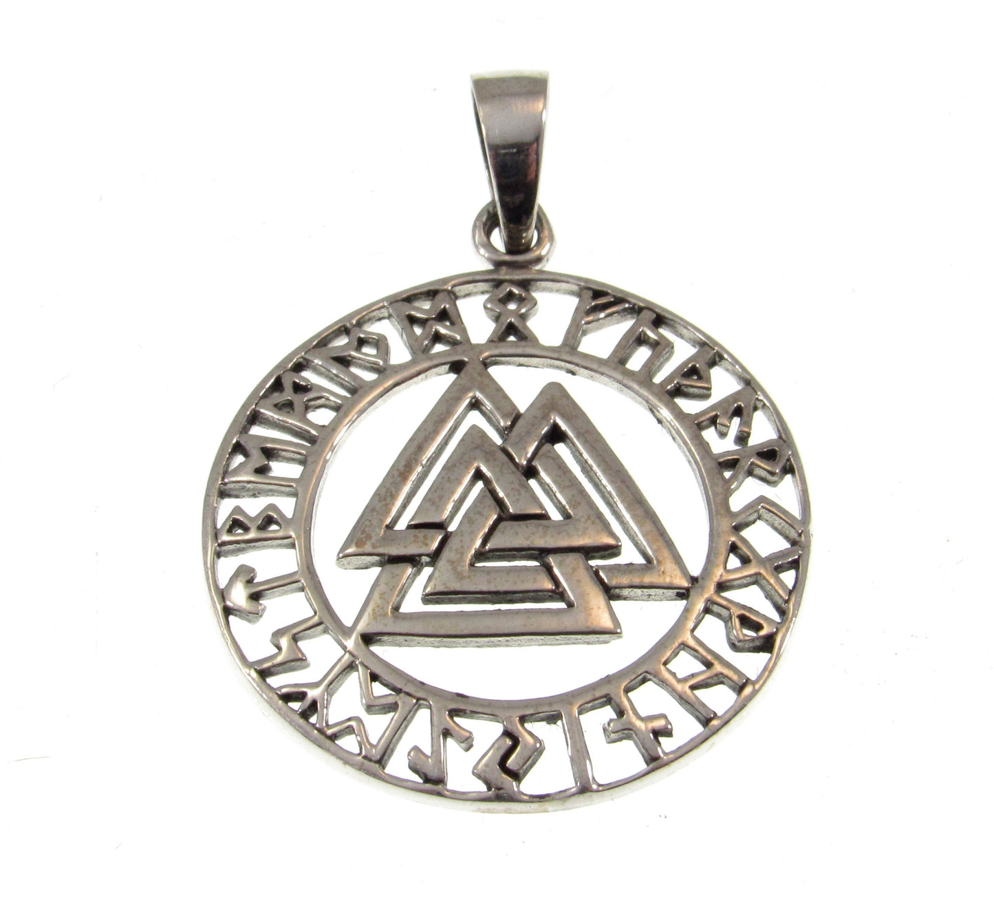 Solid 925 Sterling Silver Viking Valknut Pendant With Elder Futhark Runes , Norse Runic Alphabet Amulet, Pagan Spiritual Necklace Charm