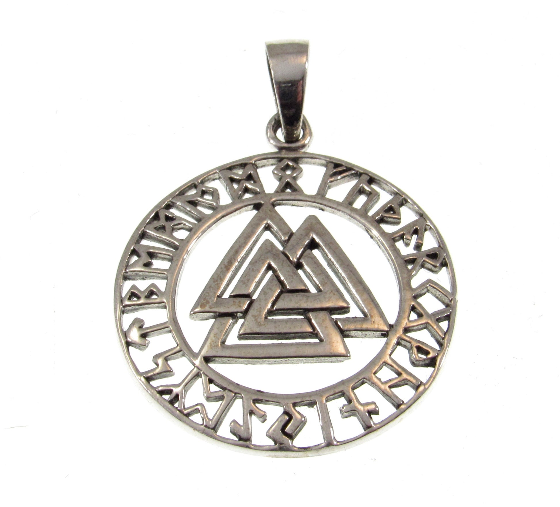 Solid 925 Sterling Silver Viking Valknut Pendant With Elder Futhark Runes , Norse Runic Alphabet Amulet, Pagan Spiritual Necklace Charm