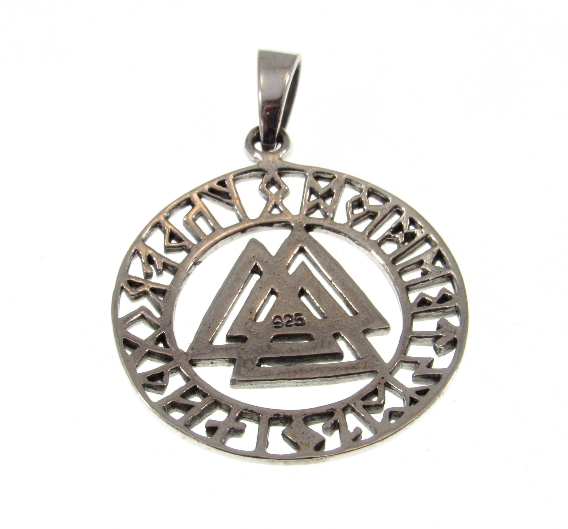 Solid 925 Sterling Silver Viking Valknut Pendant With Elder Futhark Runes , Norse Runic Alphabet Amulet, Pagan Spiritual Necklace Charm
