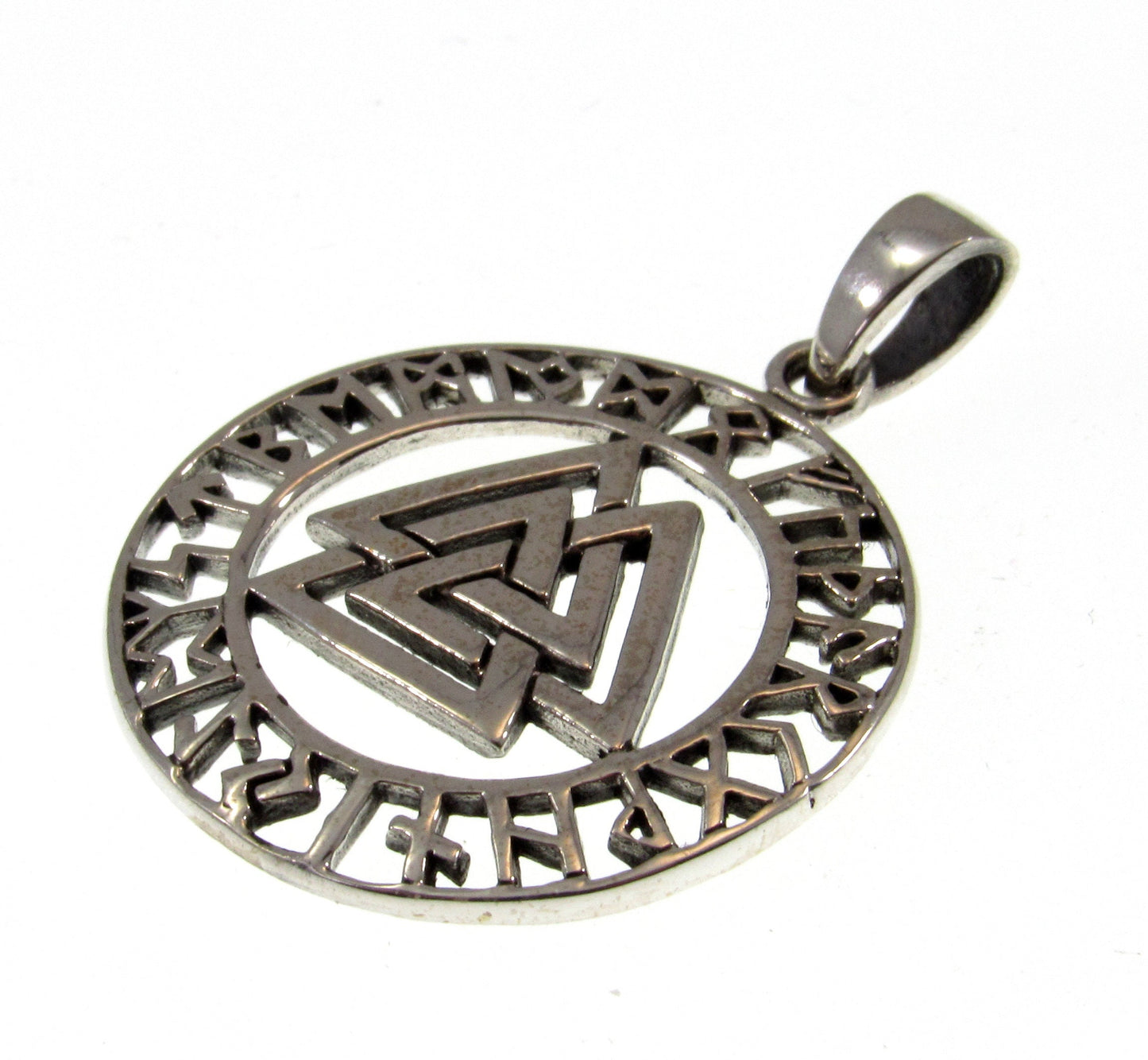 Solid 925 Sterling Silver Viking Valknut Pendant With Elder Futhark Runes , Norse Runic Alphabet Amulet, Pagan Spiritual Necklace Charm