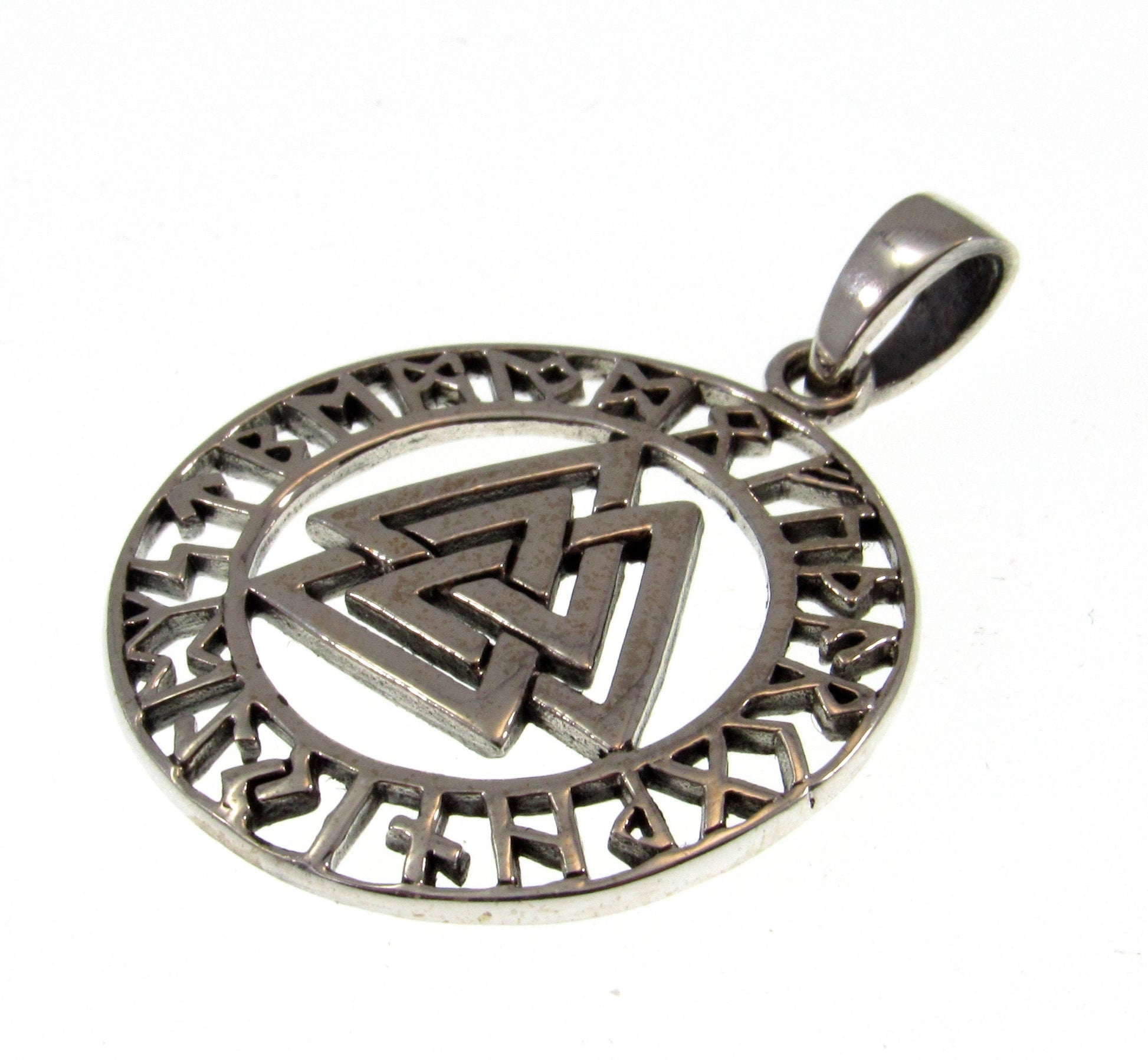 Solid 925 Sterling Silver Viking Valknut Pendant With Elder Futhark Runes , Norse Runic Alphabet Amulet, Pagan Spiritual Necklace Charm