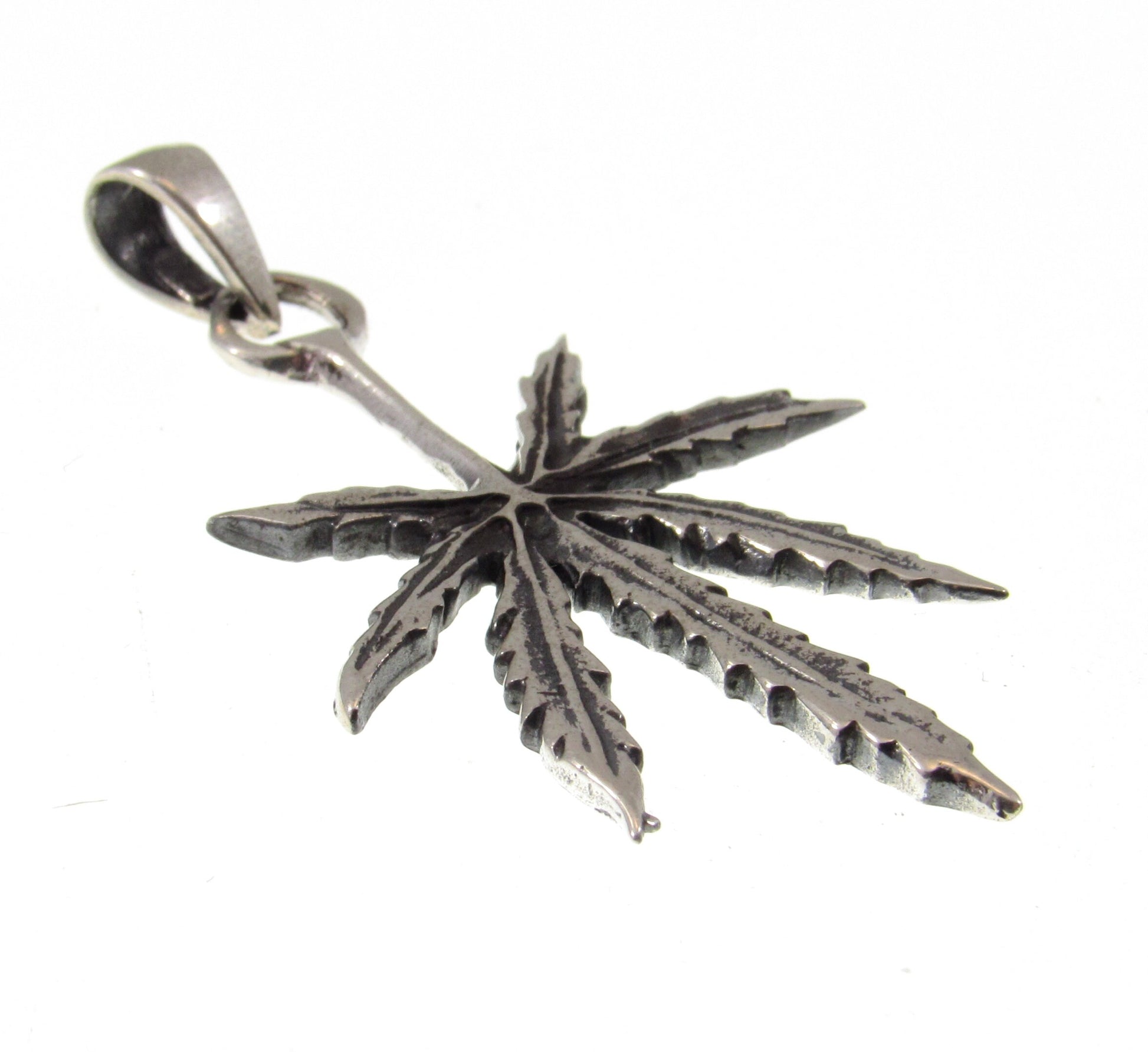 Solid 925 Sterling Silver Marijuana Leaf Pendant, Cannibus Pot Weed Grass Jewelry