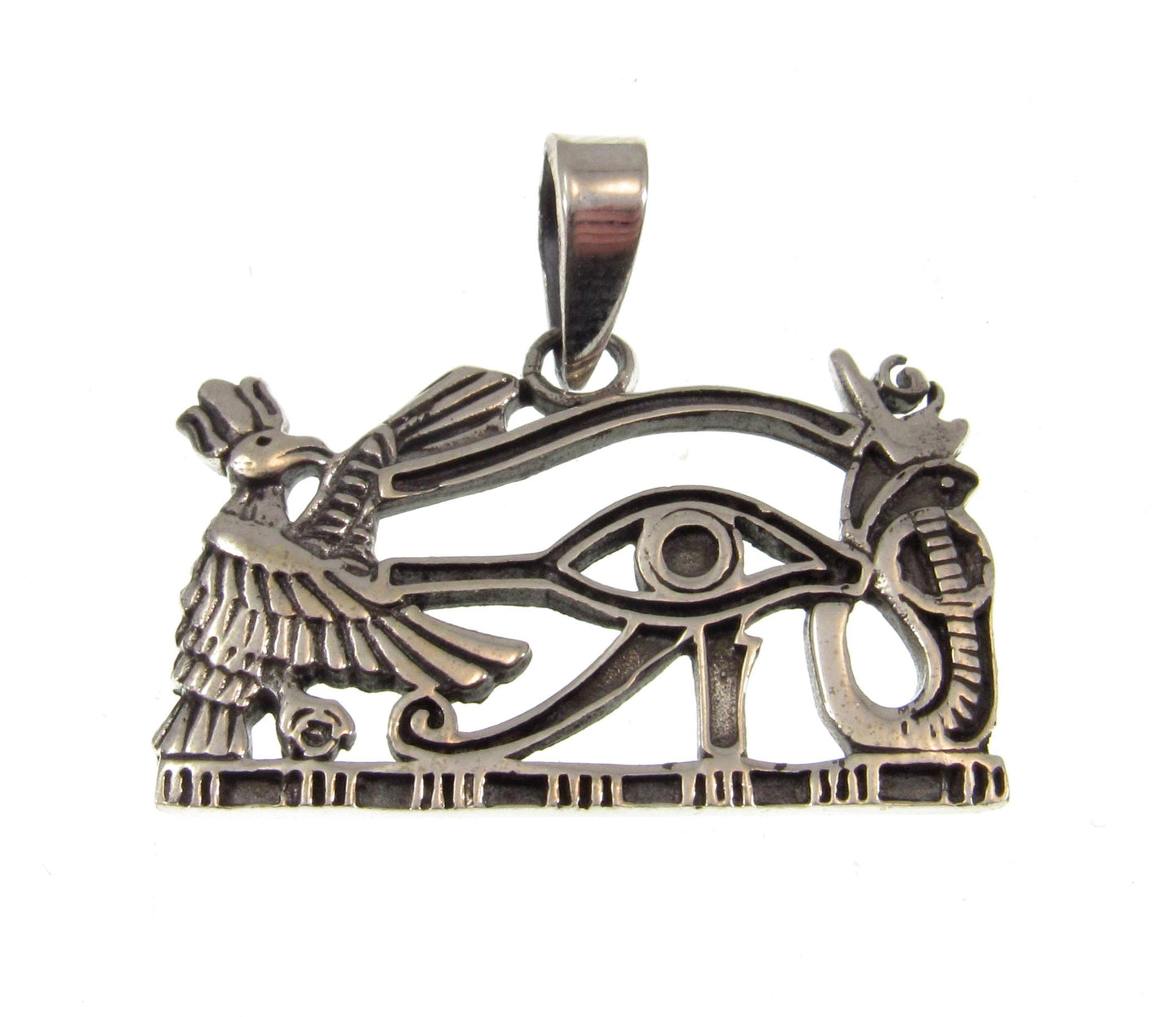 Solid 925 Sterling Silver Eye of Horus Pendant – Handcrafted Egyptian Symbol of Protection, Power, Health, Ancient Amulet with Falcon & Ankh