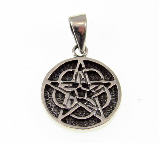 Solid 925 Sterling Silver 2-Sided Celtic 5th Fold Element Pentacle Pendant, Wicca Pagan Amulet