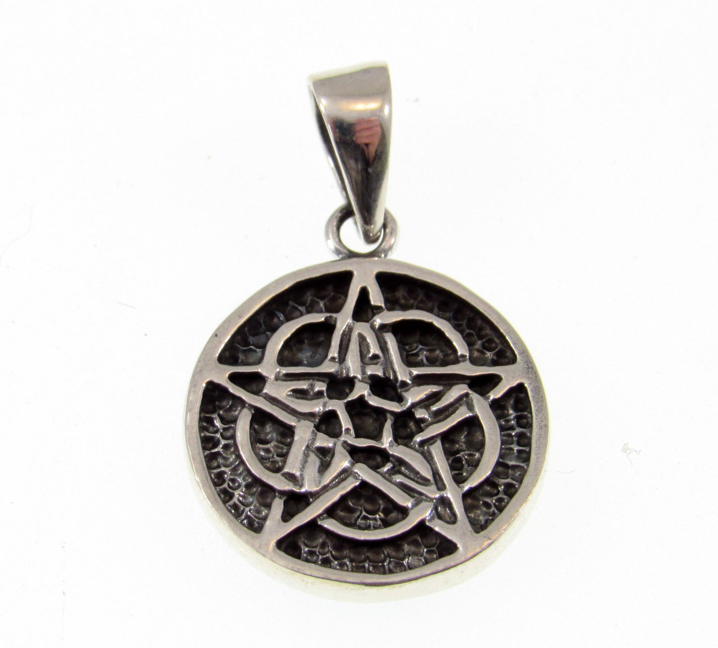 Solid 925 Sterling Silver 2-Sided Celtic 5th Fold Element Pentacle Pendant, Wicca Pagan Amulet
