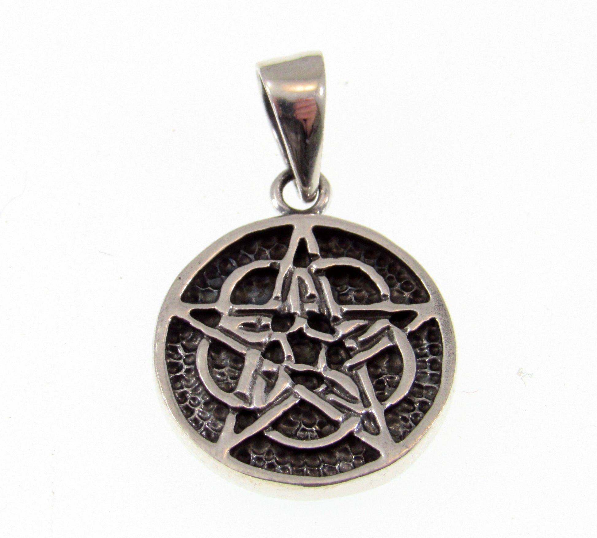 Solid 925 Sterling Silver 2-Sided Celtic 5th Fold Element Pentacle Pendant, Wicca Pagan Amulet