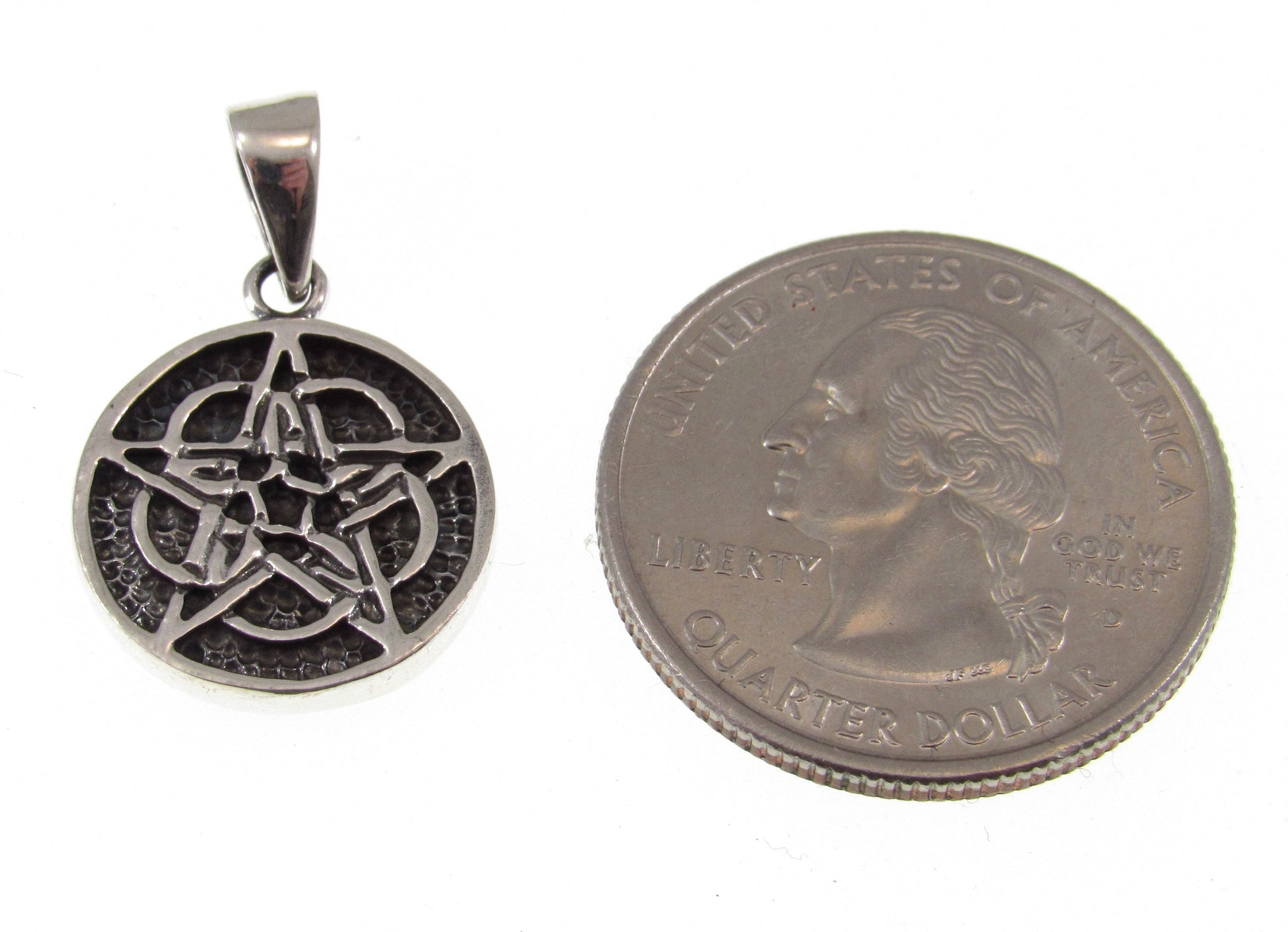Solid 925 Sterling Silver 2-Sided Celtic 5th Fold Element Pentacle Pendant, Wicca Pagan Amulet