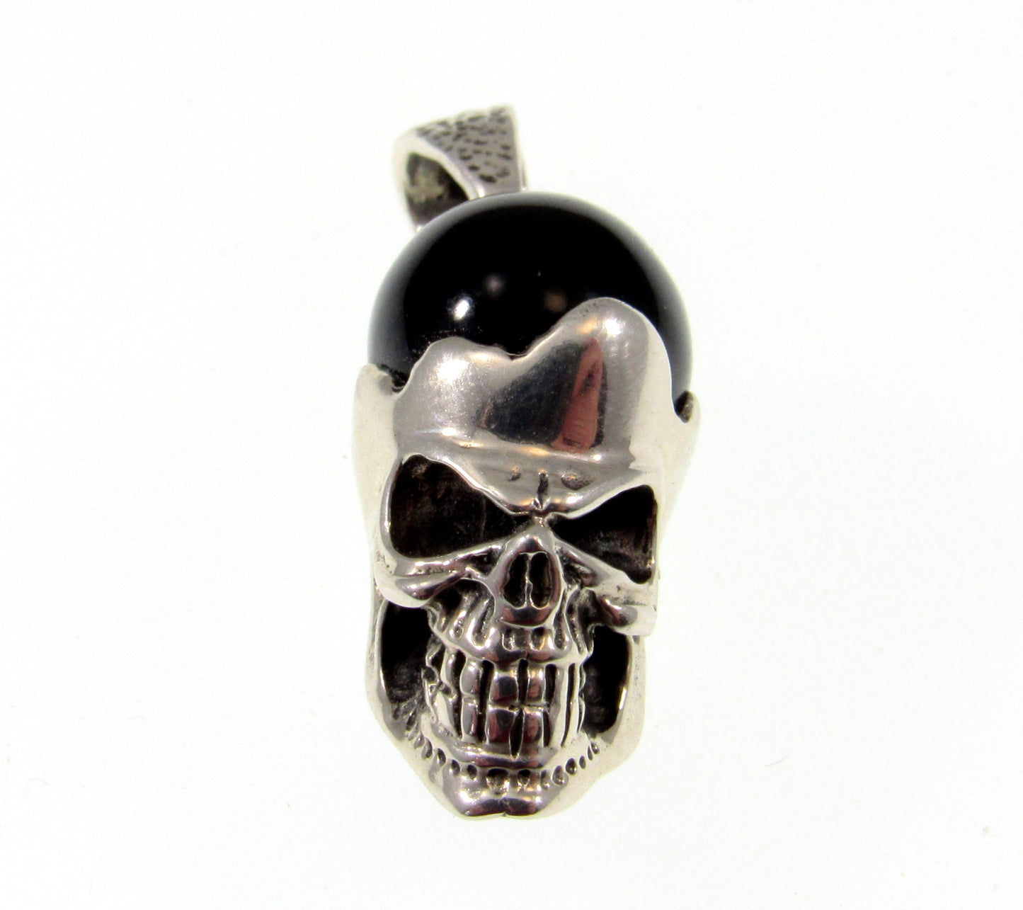 Solid 925 Sterling Silver & Black Onyx Skeleton Skull Pendant