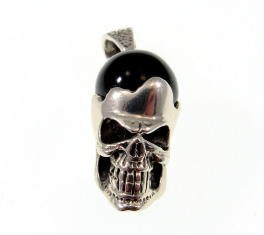 Solid 925 Sterling Silver & Black Onyx Skeleton Skull Pendant