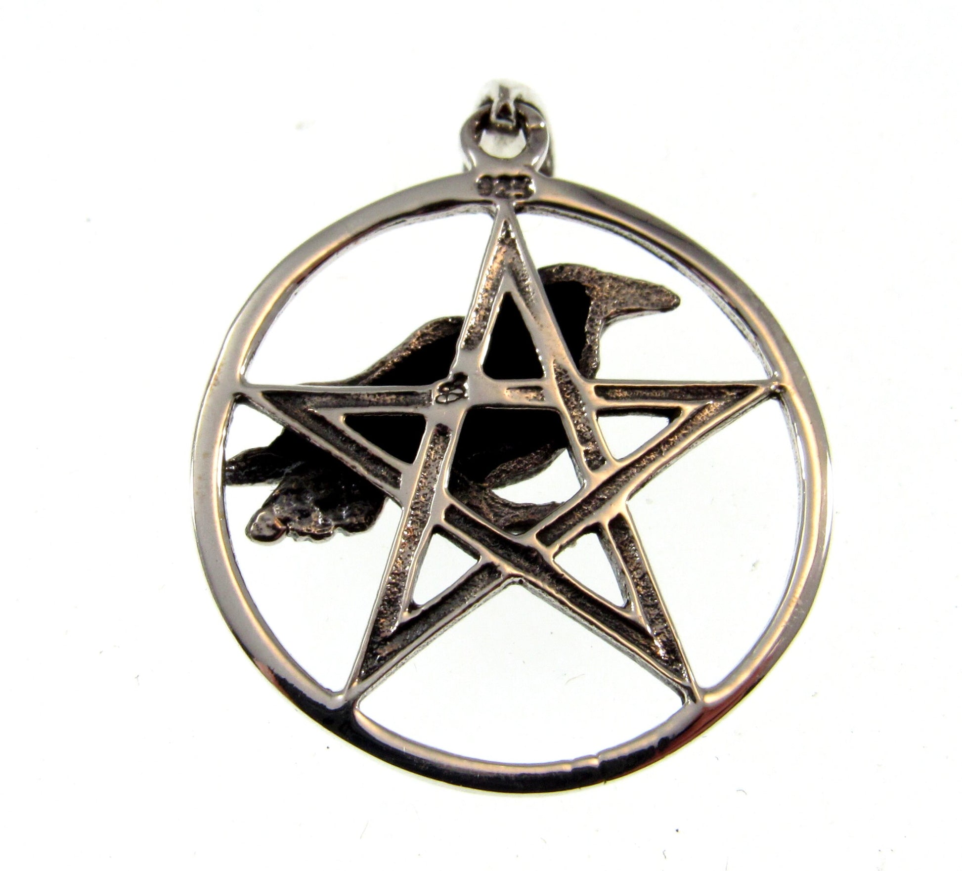 Solid 925 Sterling Silver Raven Pentagram Pendant - Gothic Crow Charm, Wiccan Protection Amulet, Pagan Witchcraft Jewelry, Occult Talisman