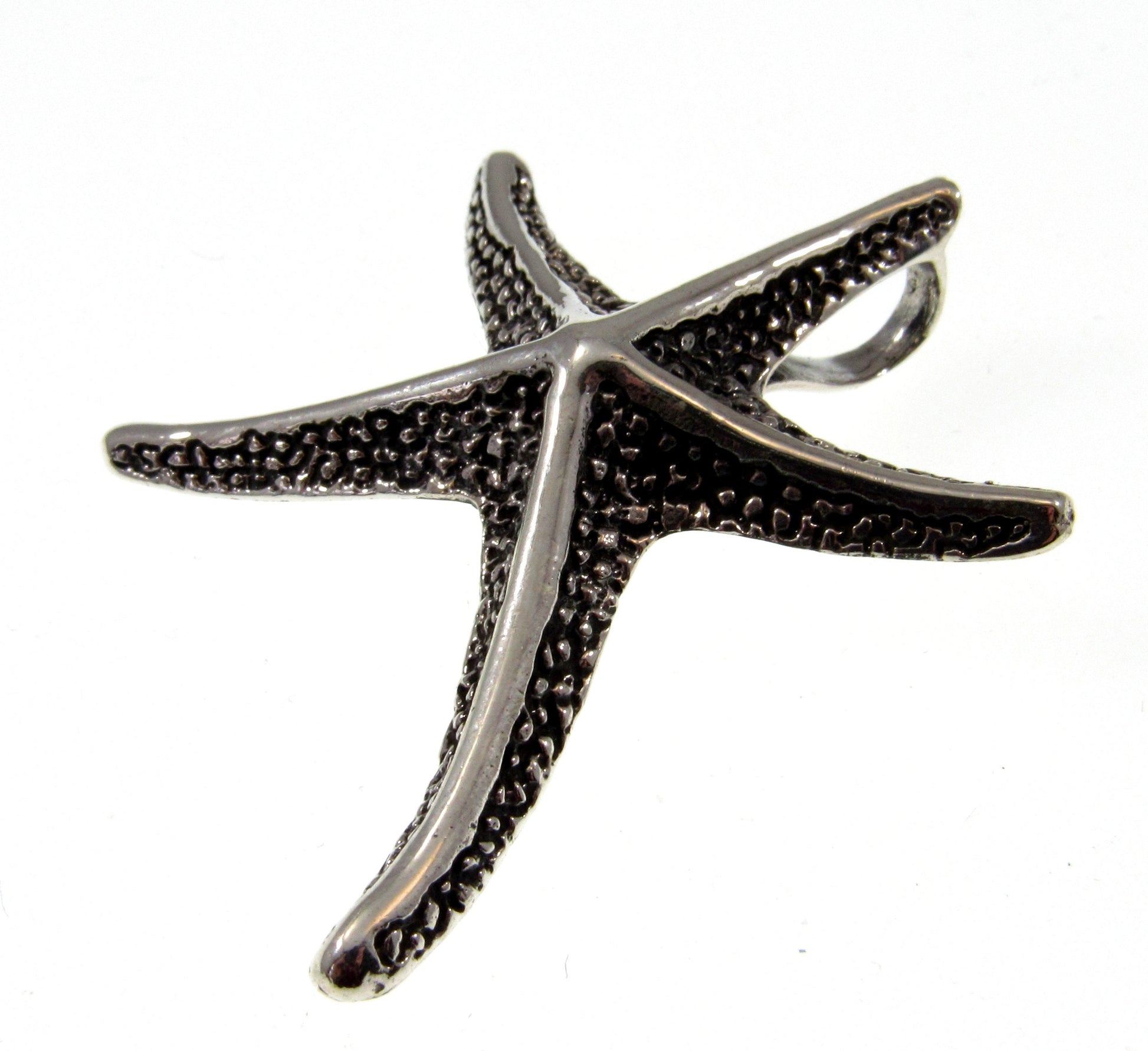 Solid 925 Sterling Silver Textured Starfish Slide Pendant, Ornate Sea Star, Marine, Oceanic, Beach Lovers, Oceancore and Nautical Jewelry