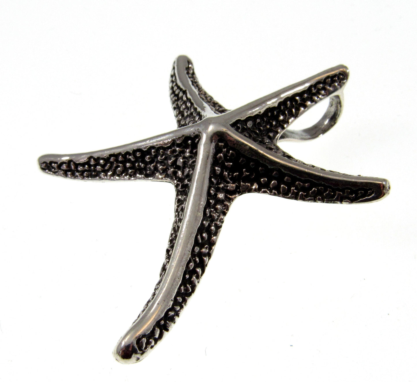 Solid 925 Sterling Silver Textured Starfish Slide Pendant, Ornate Sea Star, Marine, Oceanic, Beach Lovers, Oceancore and Nautical Jewelry