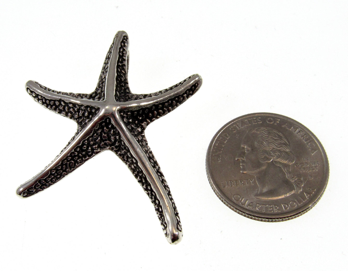 Solid 925 Sterling Silver Textured Starfish Slide Pendant, Ornate Sea Star, Marine, Oceanic, Beach Lovers, Oceancore and Nautical Jewelry