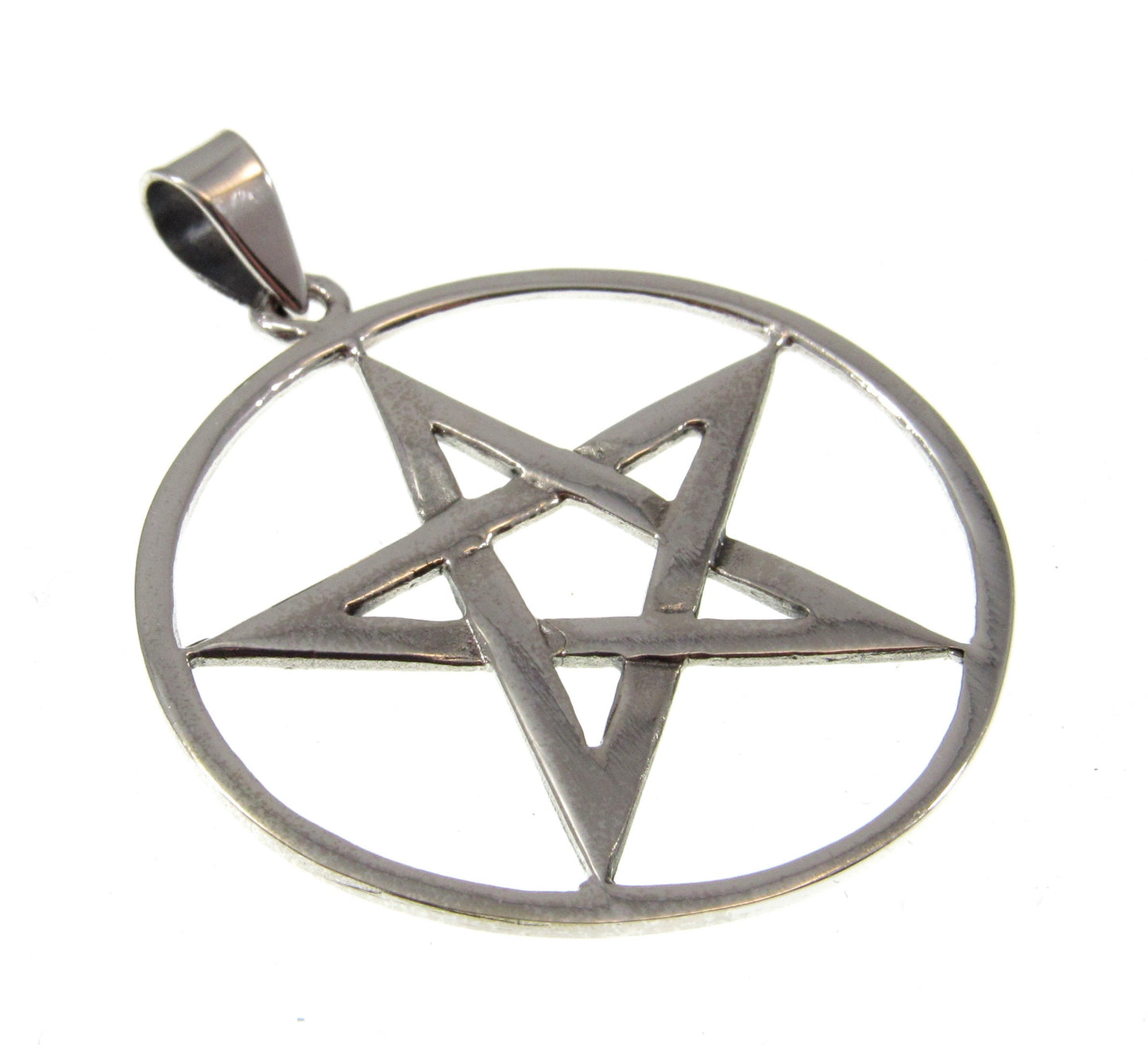 Large Solid 925 Sterling Silver Round Pentacle Pendant, Pagan Pentagram, Wiccan Talisman, Witchy Necklace Pendant, Occult Jewelry Gift