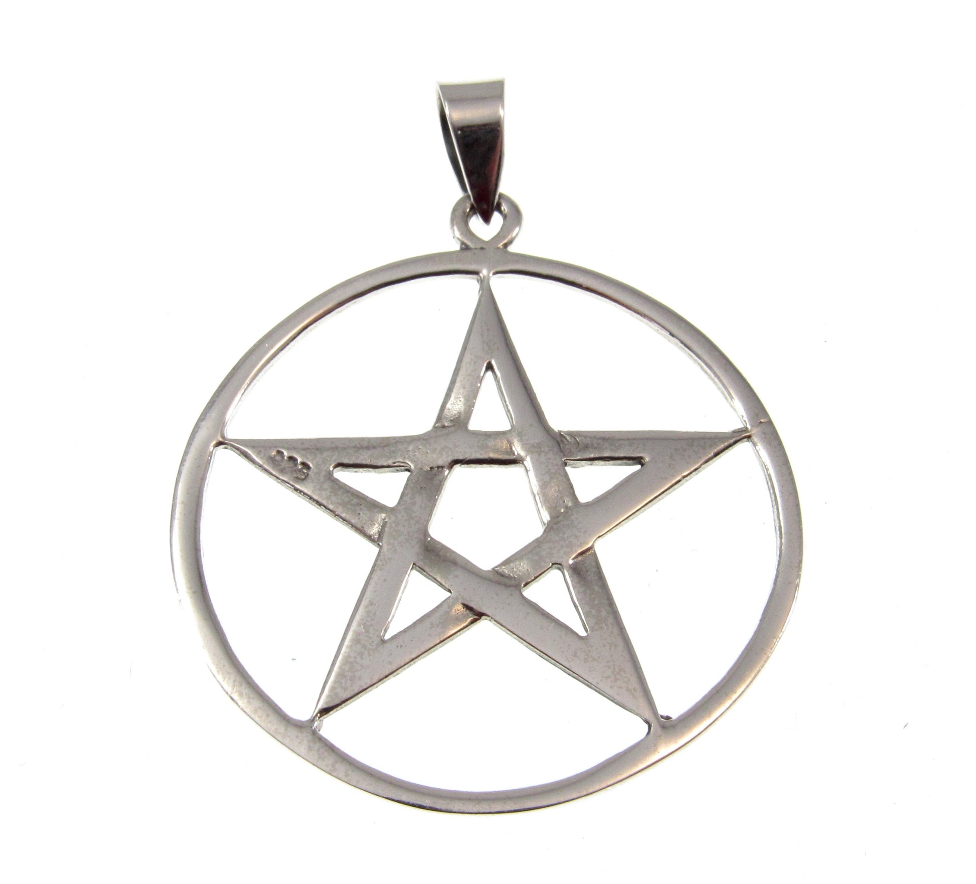 Large Solid 925 Sterling Silver Round Pentacle Pendant, Pagan Pentagram, Wiccan Talisman, Witchy Necklace Pendant, Occult Jewelry Gift