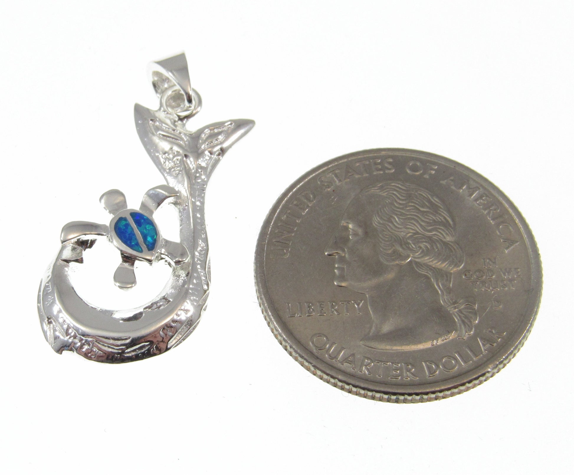 Solid 925 Sterling Silver Whale Tail Pendant with Blue or White Opal Turtle – Ocean Necklace Charm, Marine Life Jewelry, Beach Lover Gift