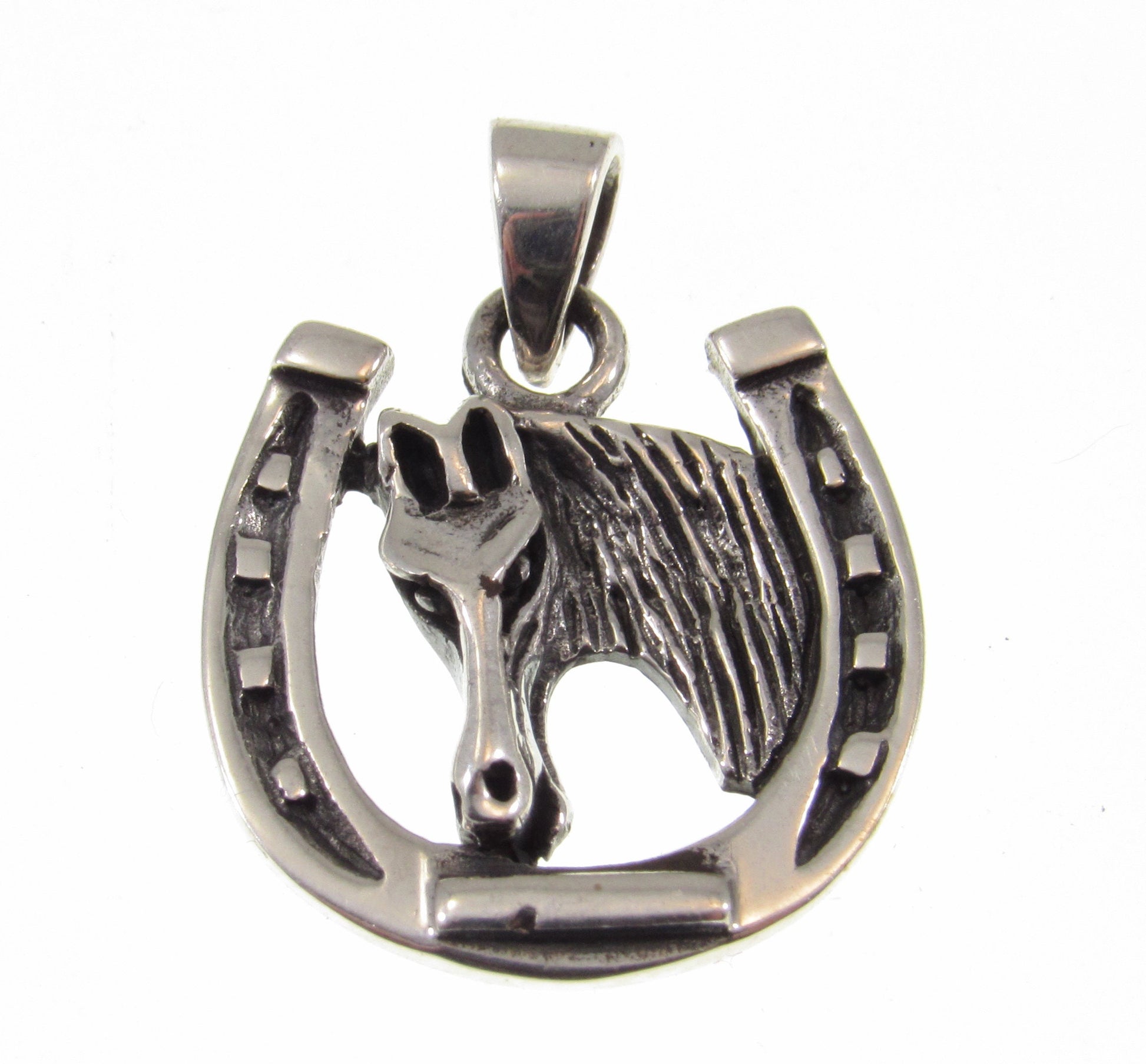 Solid 925 Sterling Silver Horse Pendant – Horseshoe Necklace Charm, Equestrian Jewelry, Western Cowgirl Gift, Handcrafted Lucky Charm
