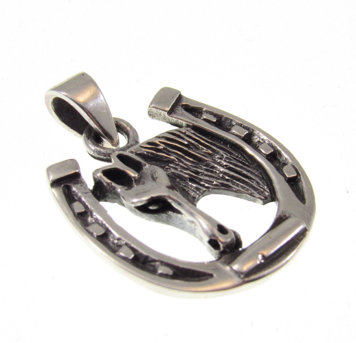 Solid 925 Sterling Silver Horse Pendant – Horseshoe Necklace Charm, Equestrian Jewelry, Western Cowgirl Gift, Handcrafted Lucky Charm