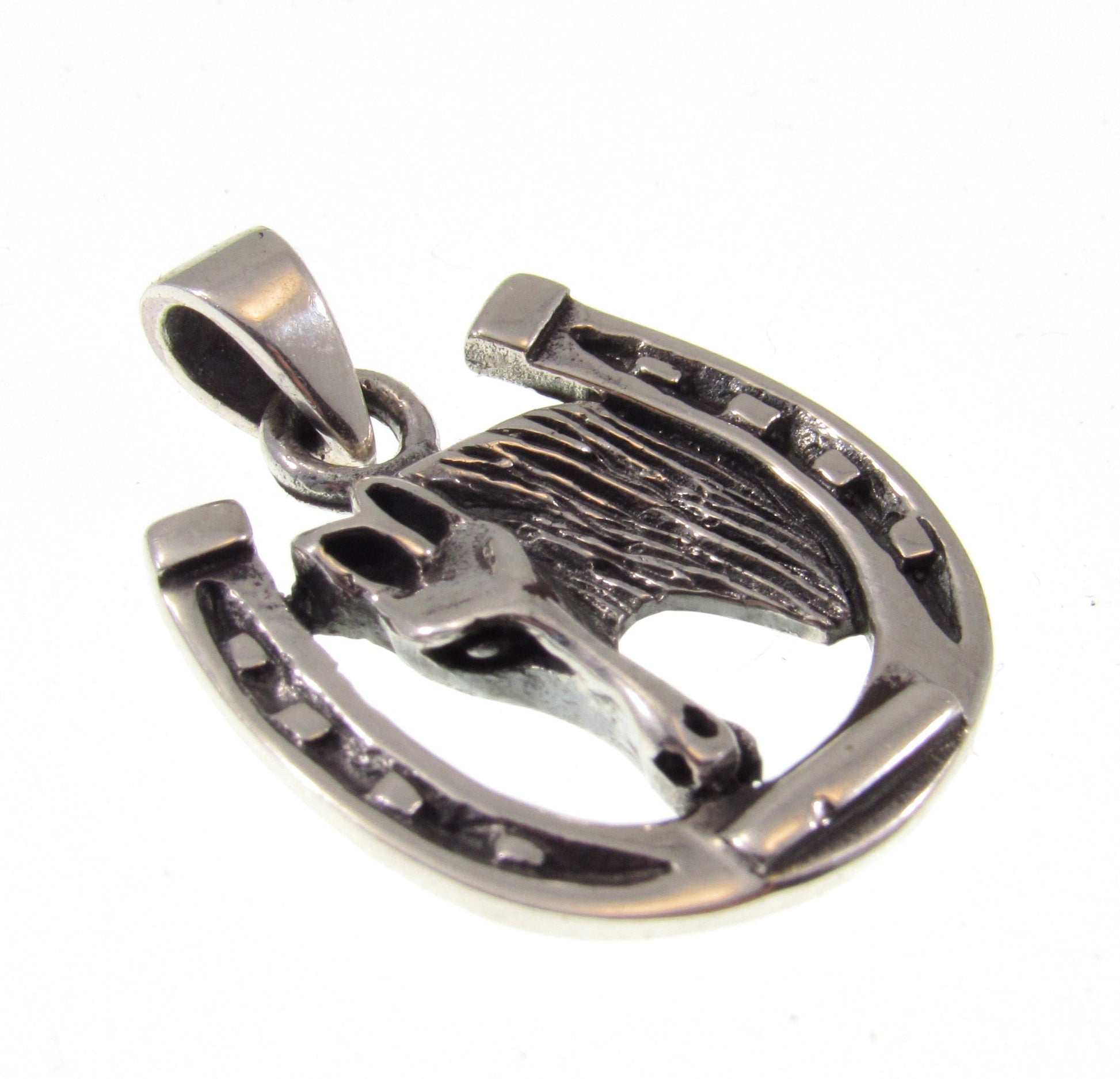 Solid 925 Sterling Silver Horse Pendant – Horseshoe Necklace Charm, Equestrian Jewelry, Western Cowgirl Gift, Handcrafted Lucky Charm