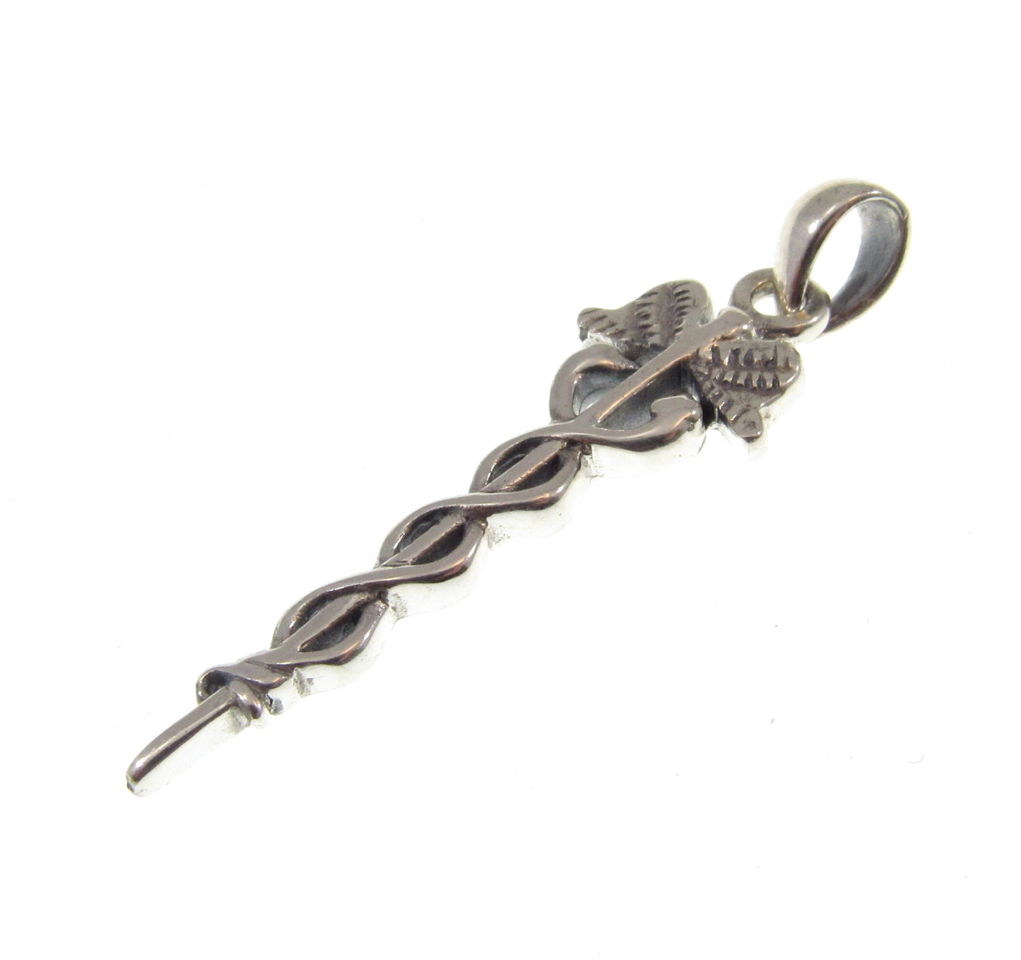 Solid 925 Sterling Silver Caduceus Pendant, Health and Healing Amulet, Healthcare Worker Insignia