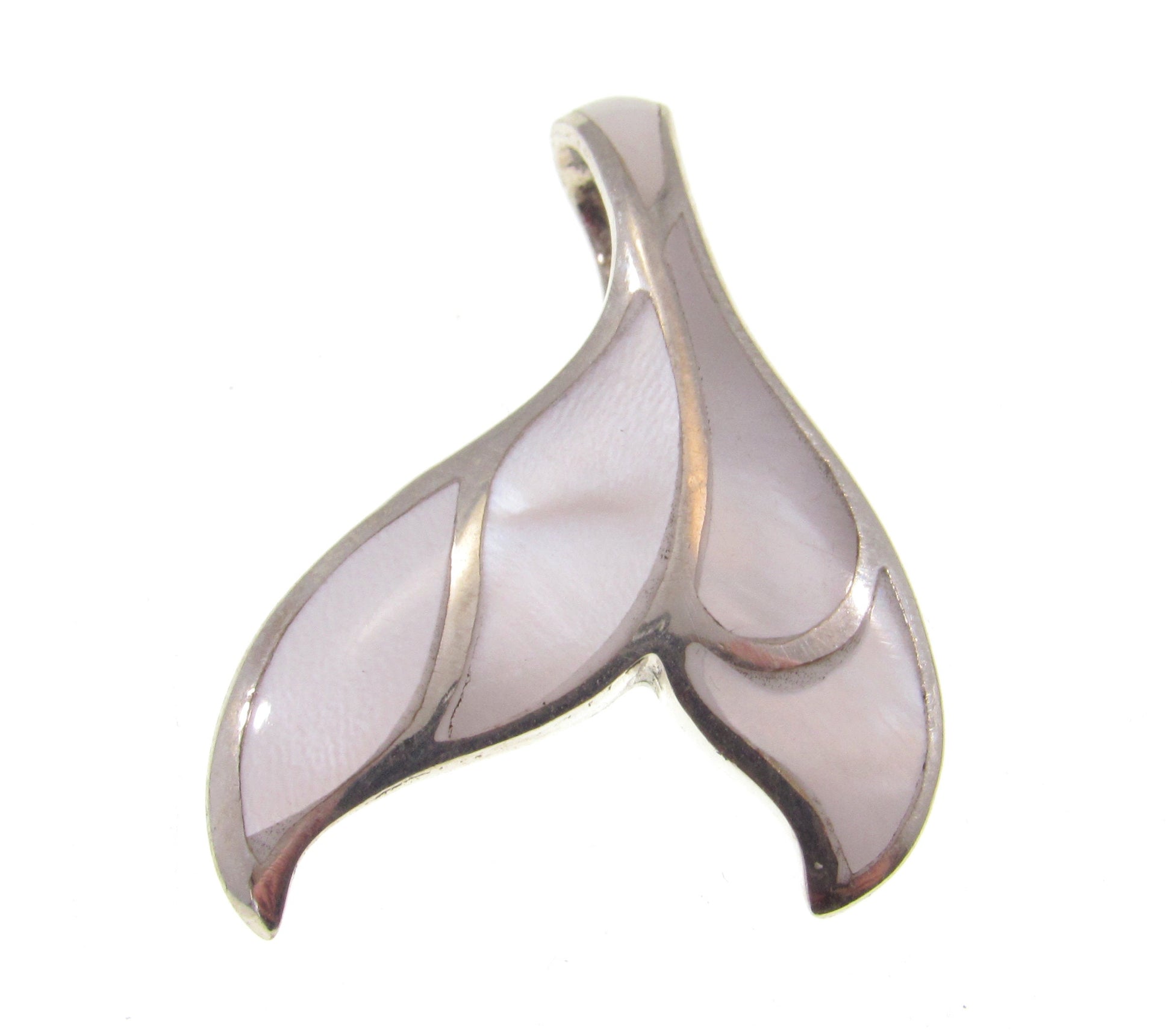 Solid 925 Sterling Silver Whale Tail Slide Pendant With Inlaid Paua (Abalone) Shell or Mother of Pearl