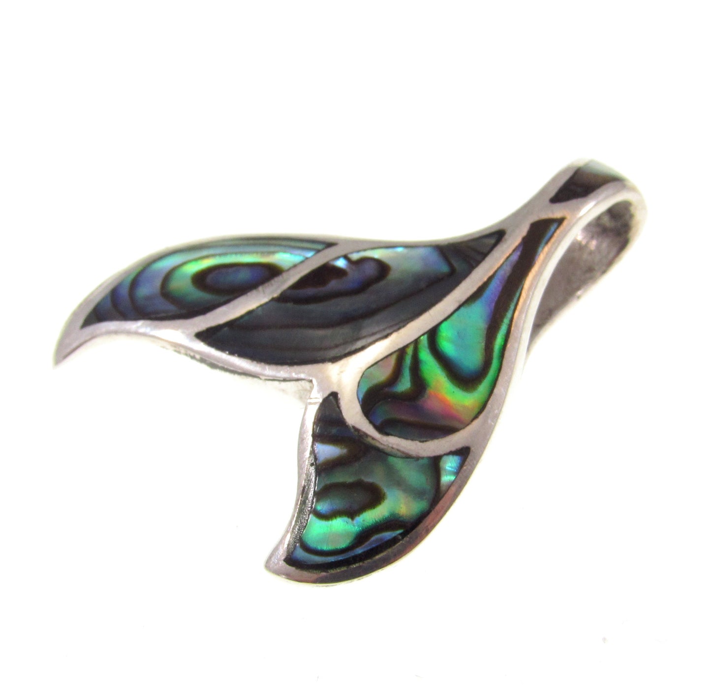 Solid 925 Sterling Silver Whale Tail Slide Pendant With Inlaid Paua (Abalone) Shell or Mother of Pearl