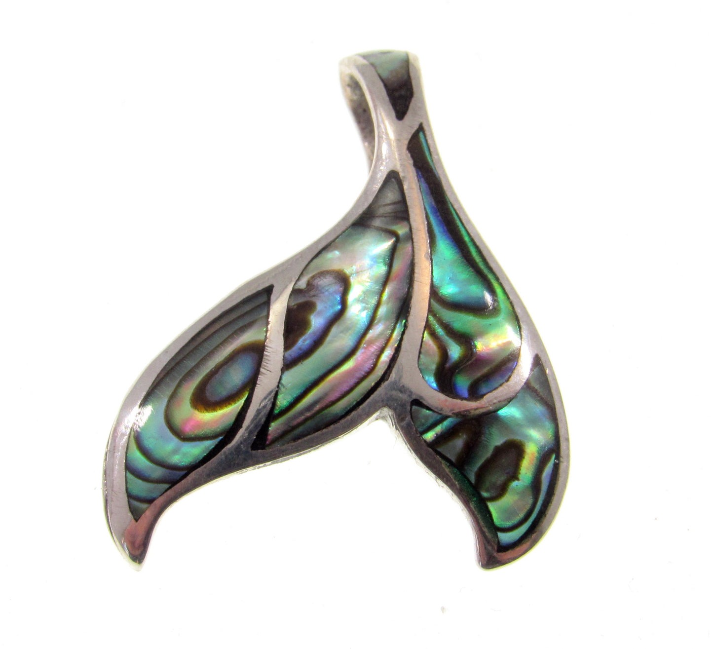 Solid 925 Sterling Silver Whale Tail Slide Pendant With Inlaid Paua (Abalone) Shell or Mother of Pearl