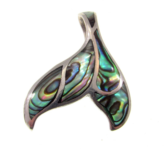 Solid 925 Sterling Silver Whale Tail Slide Pendant With Inlaid Paua (Abalone) Shell or Mother of Pearl