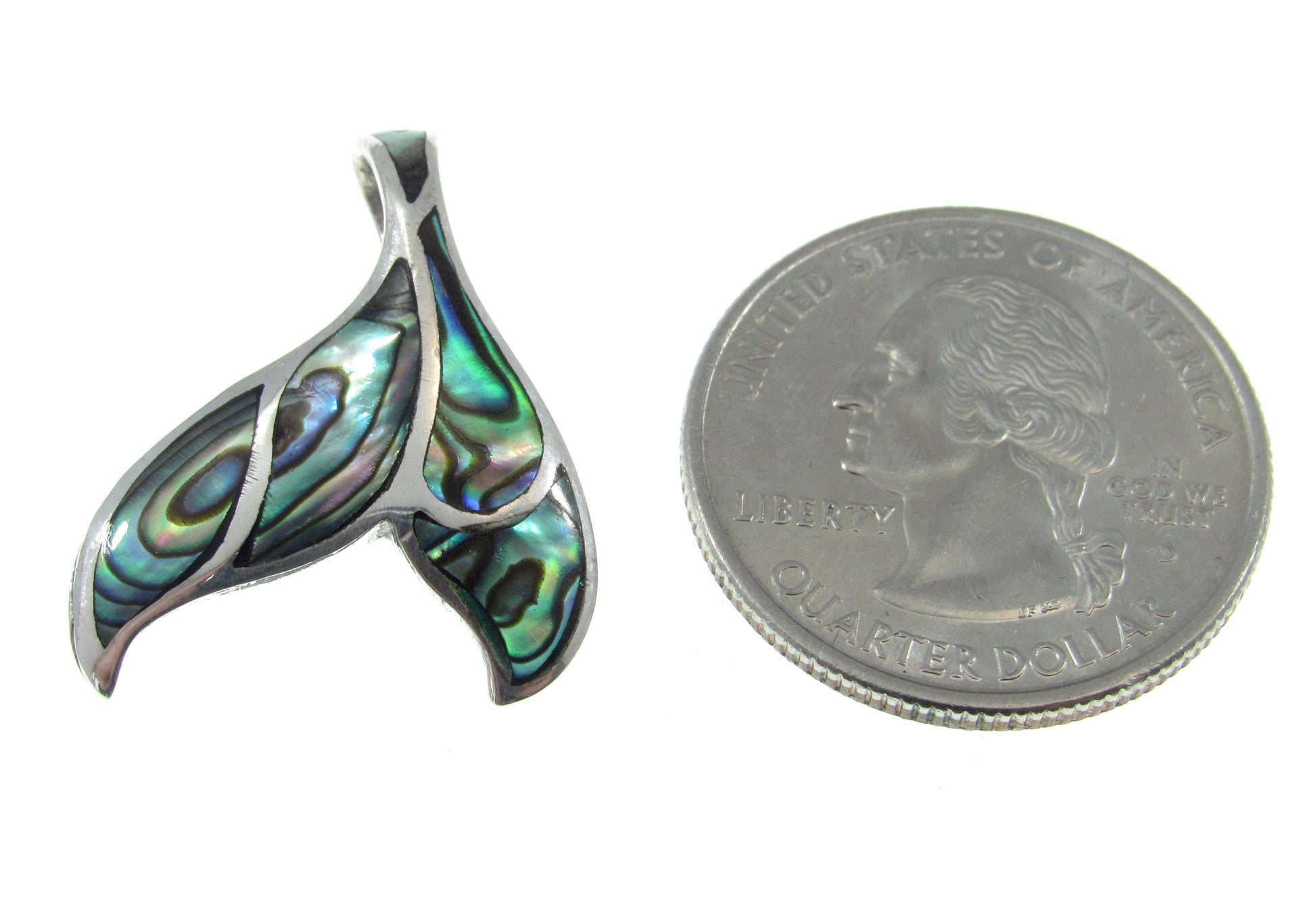 Solid 925 Sterling Silver Whale Tail Slide Pendant With Inlaid Paua (Abalone) Shell or Mother of Pearl
