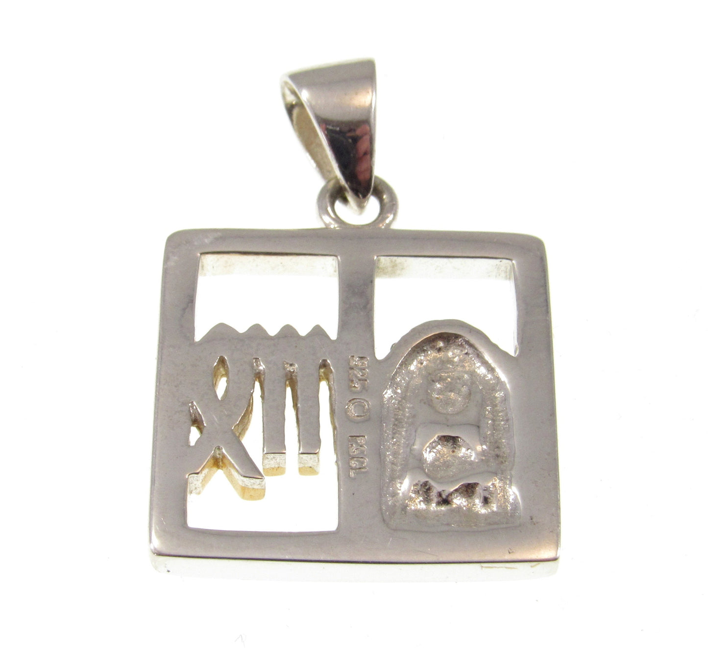 Solid 925 Sterling Silver Virgo Zodiac Symbol Pendant With 14K Gold Accents, Maiden Astraea and M Sign