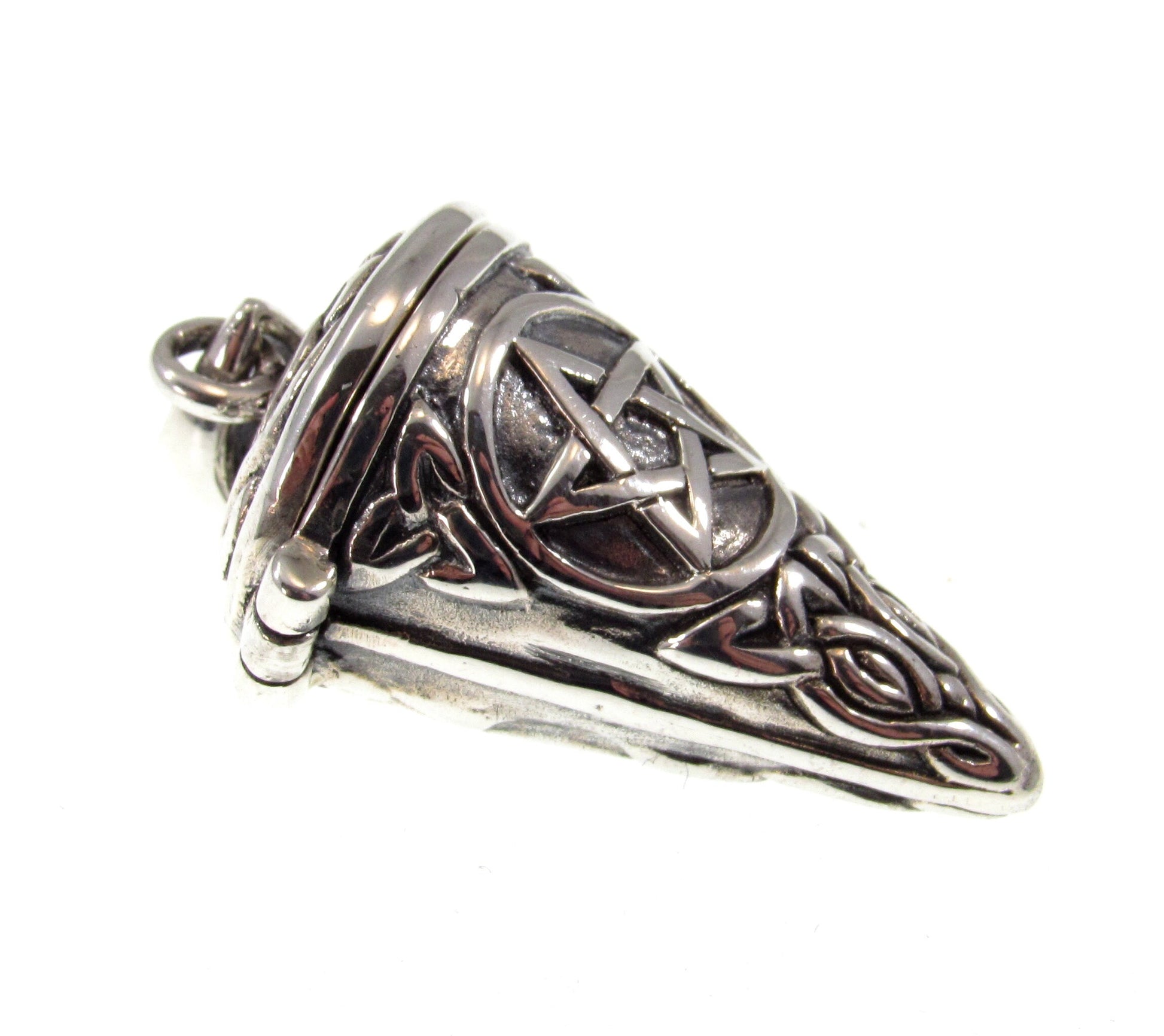 Pentacle Pendulum Handcrafted in Solid 925 Sterling Silver with Hinged Lid, Pentagram Pendant for Spells & Potions