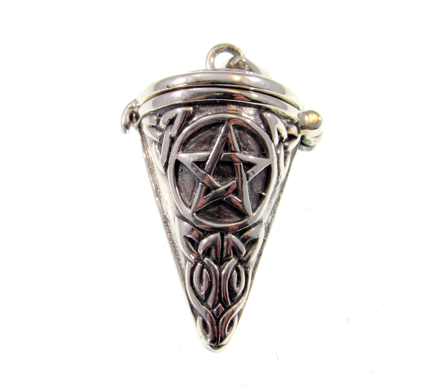 Pentacle Pendulum Handcrafted in Solid 925 Sterling Silver with Hinged Lid, Pentagram Pendant for Spells & Potions