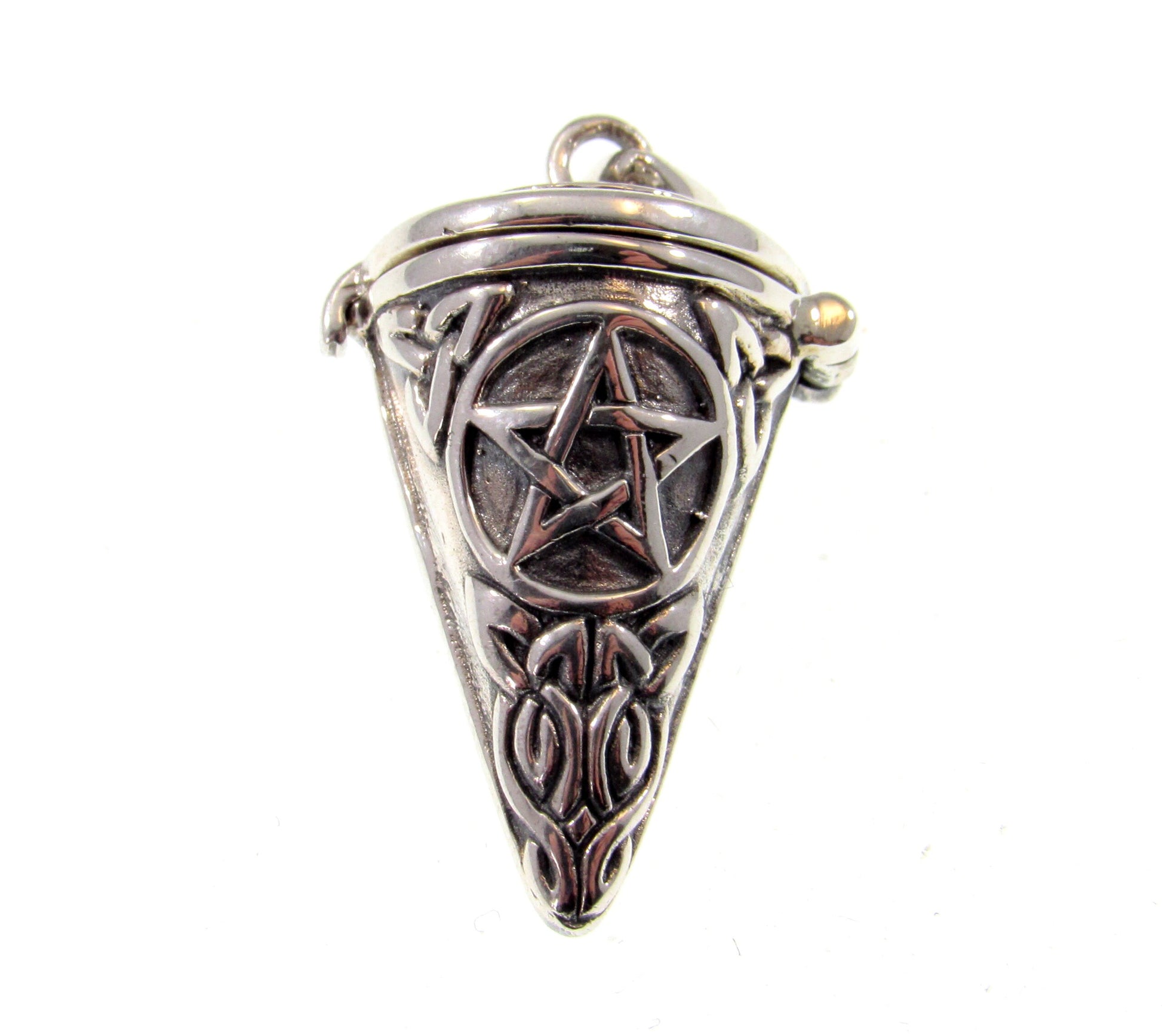 Pentacle Pendulum Handcrafted in Solid 925 Sterling Silver with Hinged Lid, Pentagram Pendant for Spells & Potions