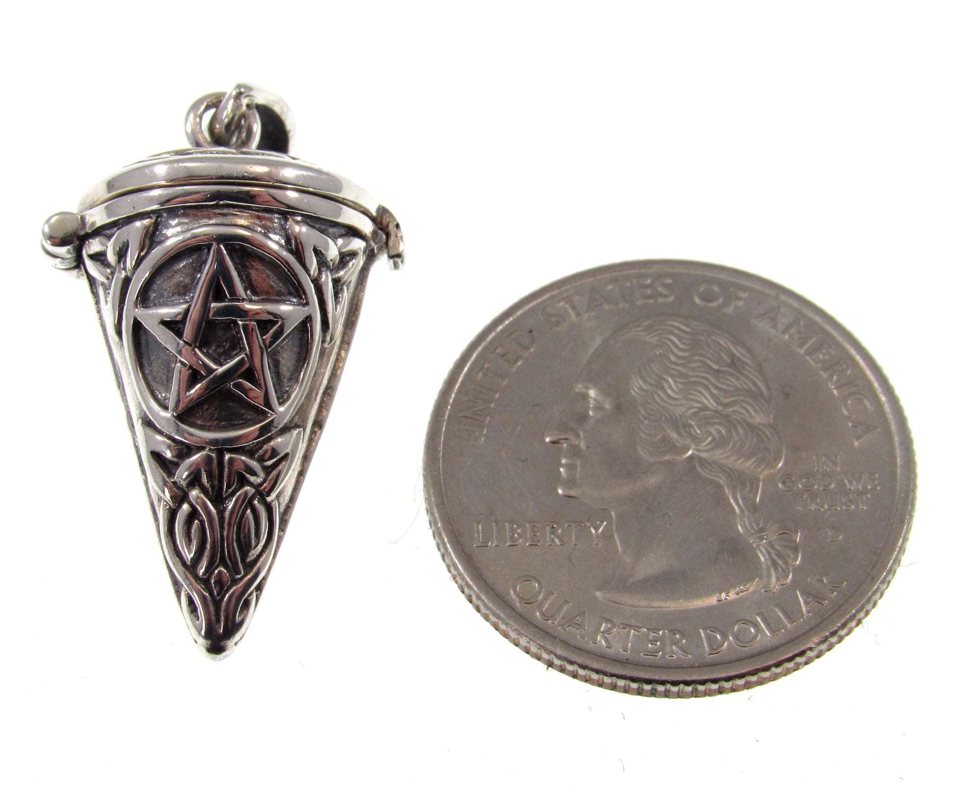 Pentacle Pendulum Handcrafted in Solid 925 Sterling Silver with Hinged Lid, Pentagram Pendant for Spells & Potions