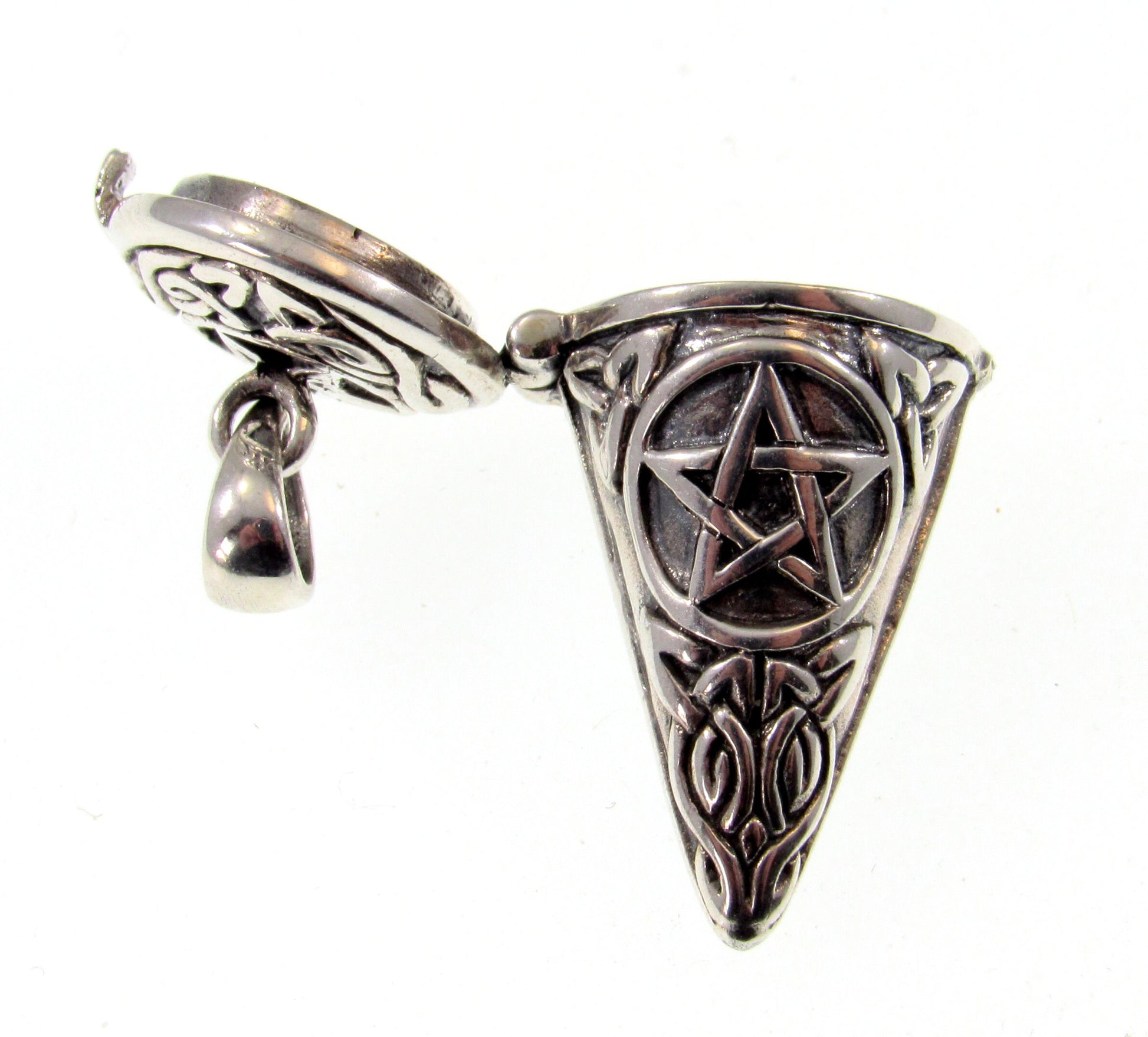 Pentacle Pendulum Handcrafted in Solid 925 Sterling Silver with Hinged Lid, Pentagram Pendant for Spells & Potions
