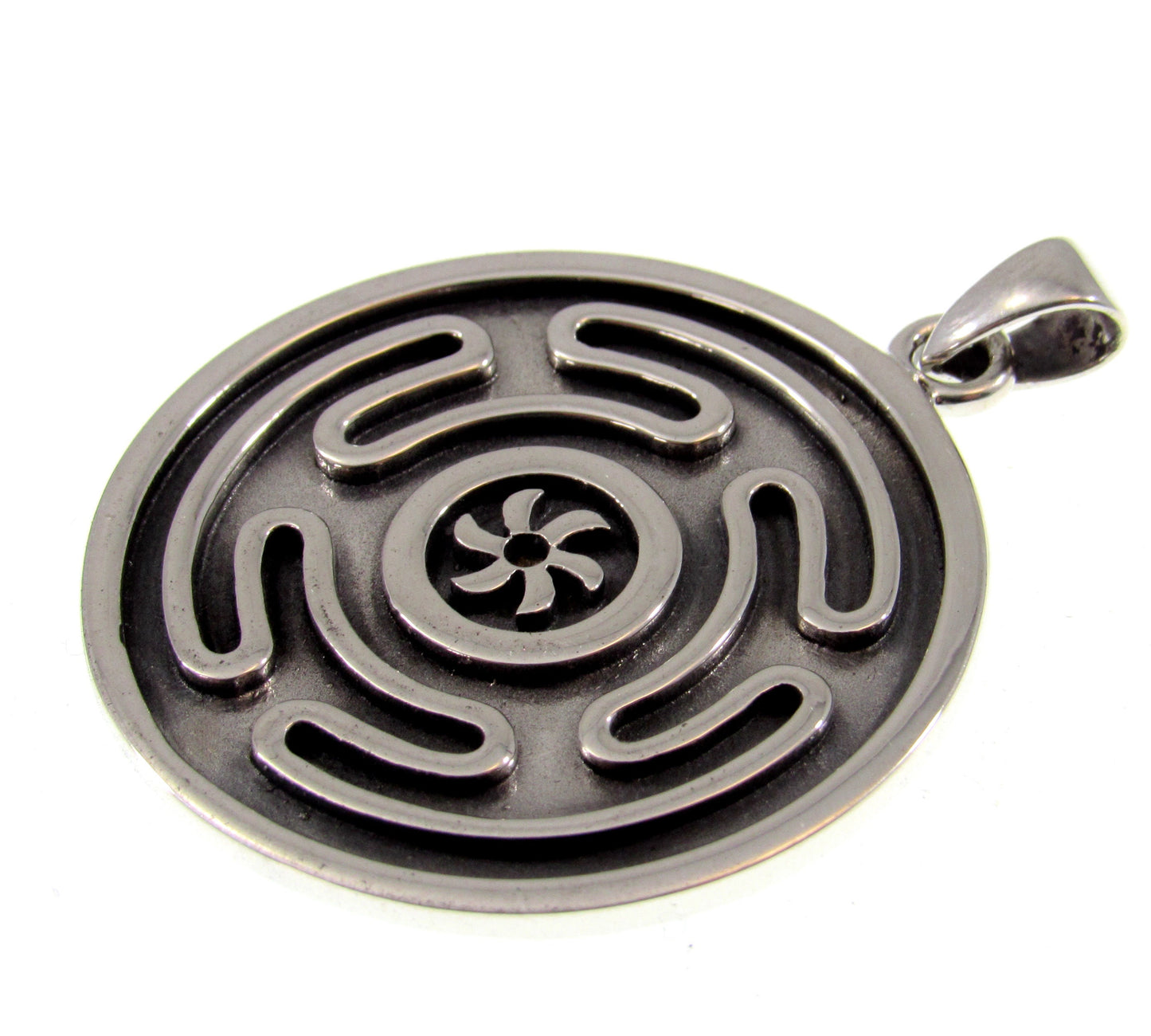 Solid 925 Sterling Silver Hecate's Wheel Labyrinth Pendant, Ancient Greek Goddess of Magic & Spells