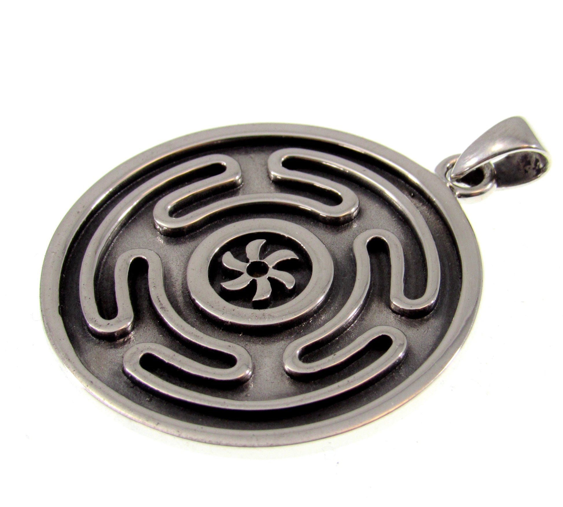 Solid 925 Sterling Silver Hecate's Wheel Labyrinth Pendant, Ancient Greek Goddess of Magic & Spells