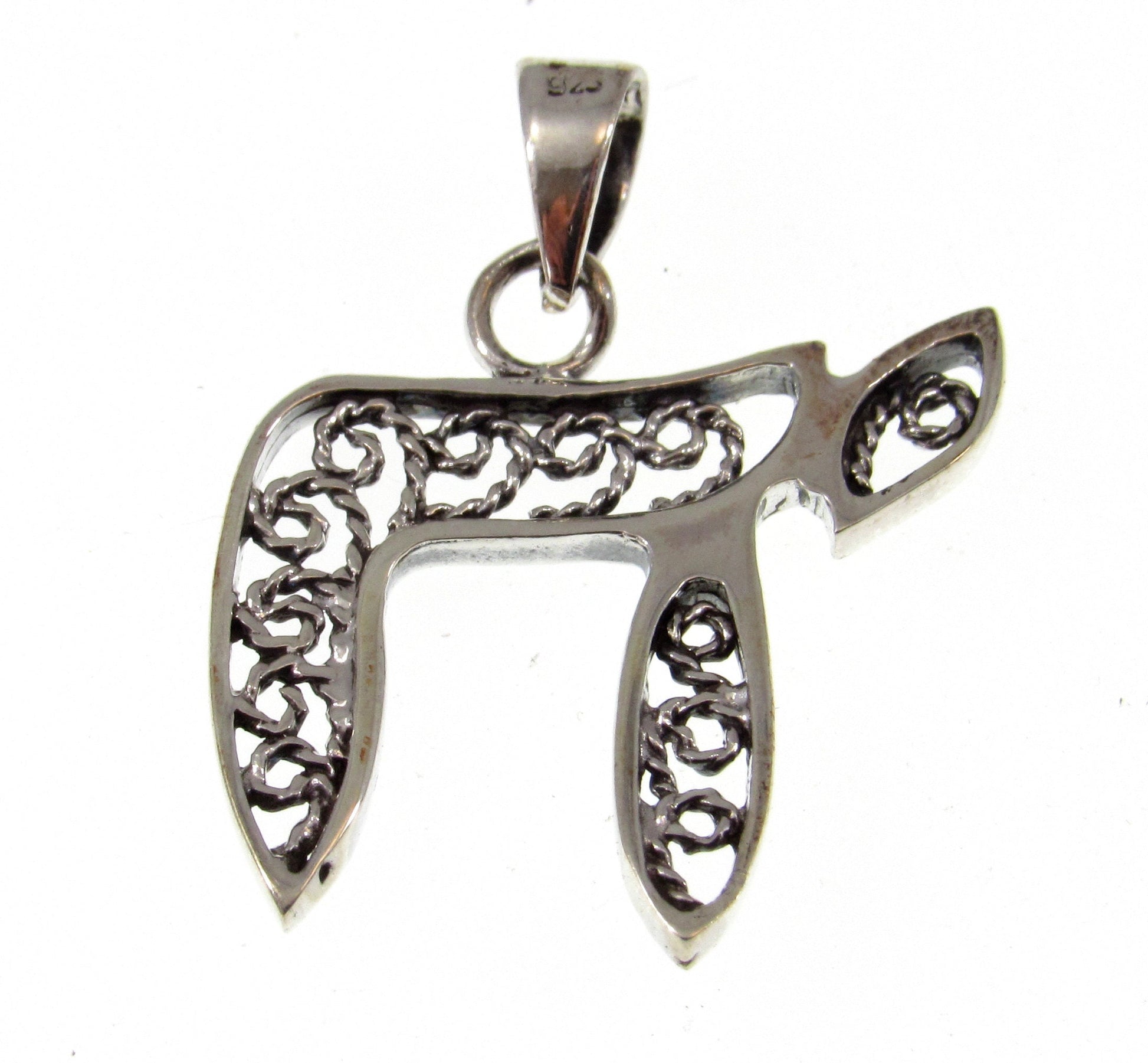 Solid 925 Sterling Silver Jewish Hebrew CHAI Pendant, Religious Charm Amulet Medallion