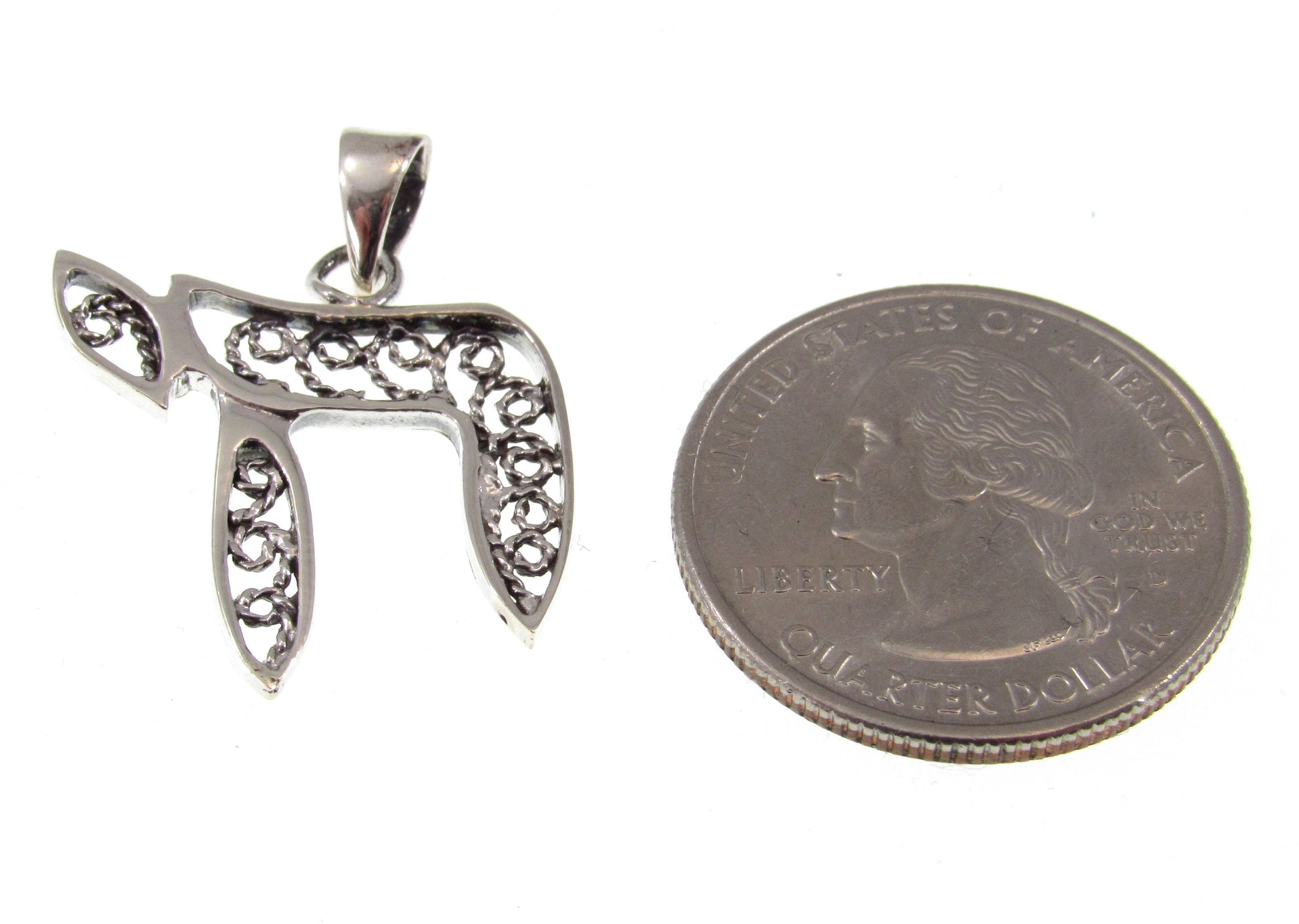 Solid 925 Sterling Silver Jewish Hebrew CHAI Pendant, Religious Charm Amulet Medallion