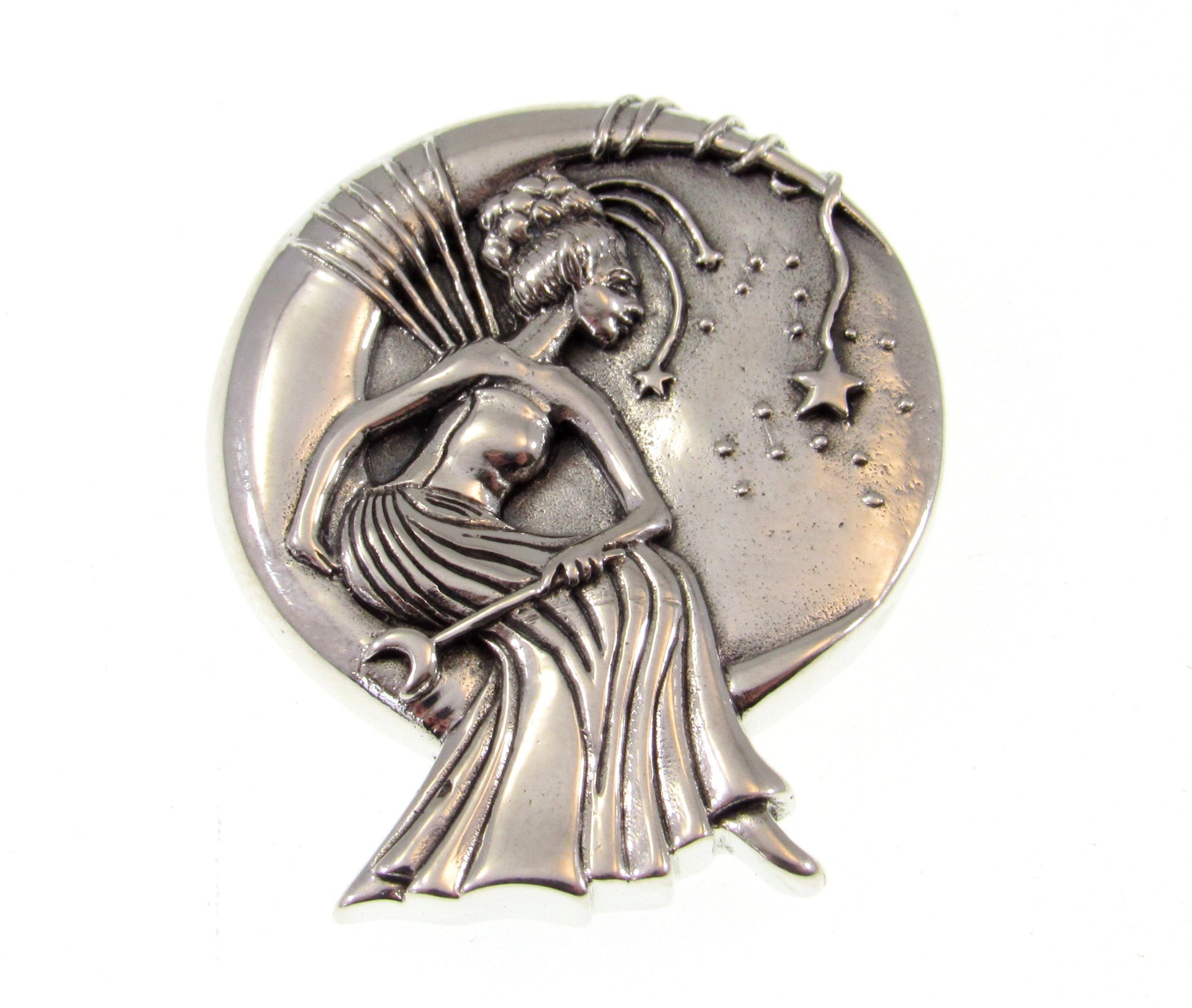 Solid 925 Sterling Silver Moon Queen Fairy Slide Pendant, Guardian / Protection Amulet