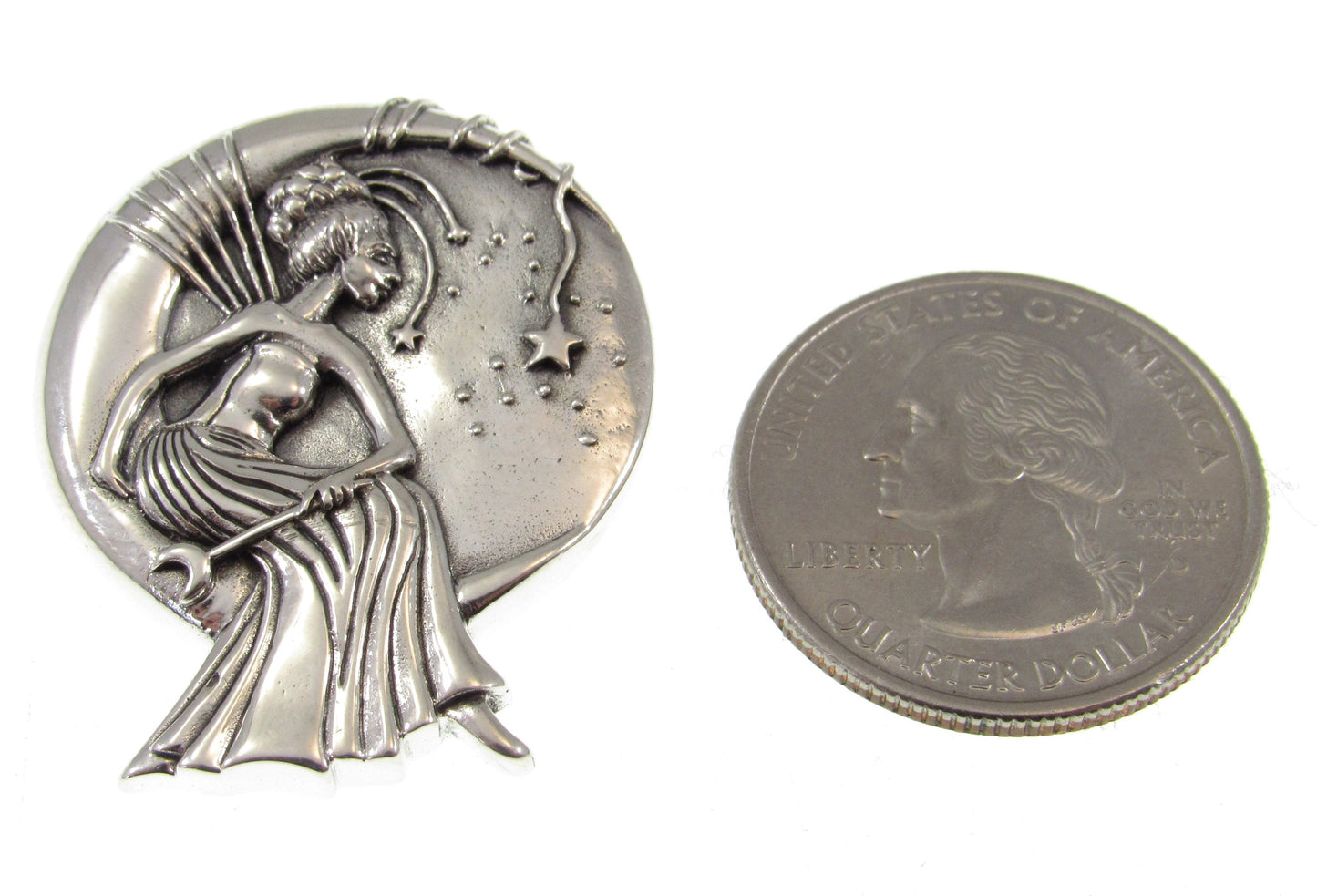 Solid 925 Sterling Silver Moon Queen Fairy Slide Pendant, Guardian / Protection Amulet