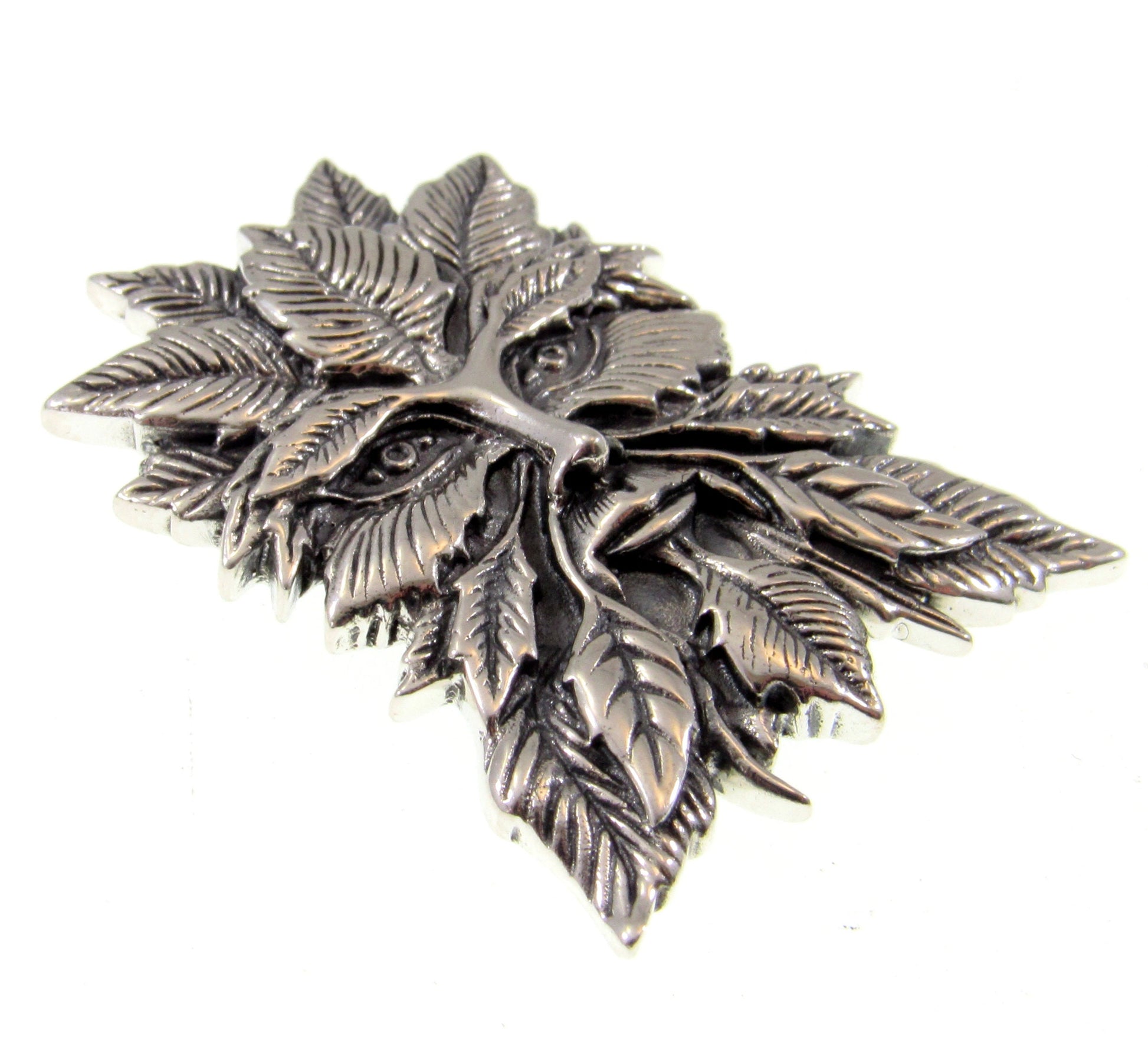 Solid 925 Sterling Silver Green Man Slide Pendant, Celtic Cernunnos Magick Amulet, Symbol of Rebirth