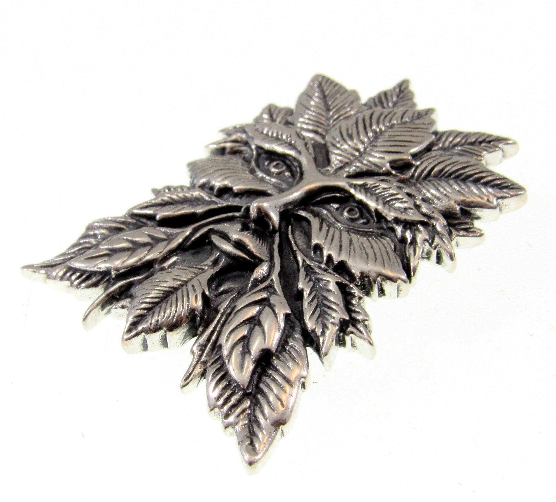 Solid 925 Sterling Silver Green Man Slide Pendant, Celtic Cernunnos Magick Amulet, Symbol of Rebirth