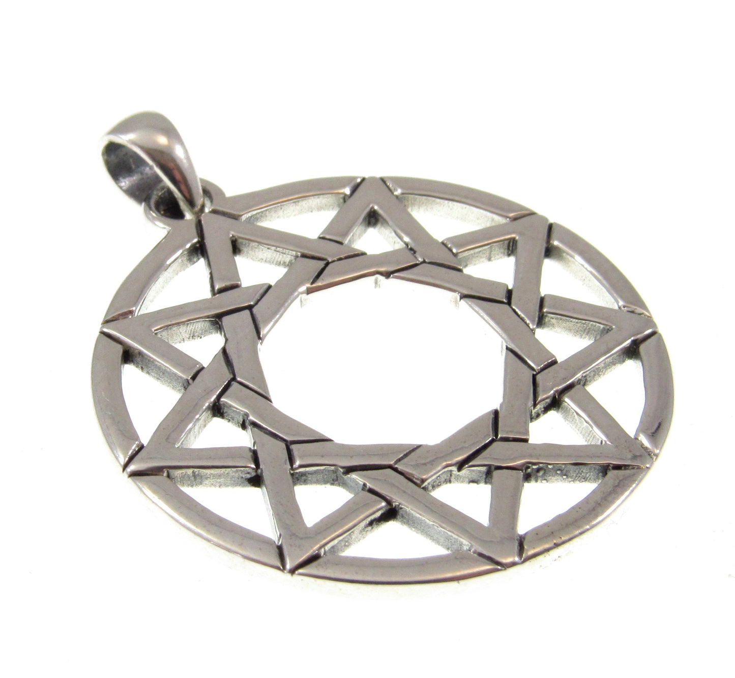 Solid 925 Sterling Silver Enneagram Ninefold Star Pendant, 9 Pointed Religious Pagan Star