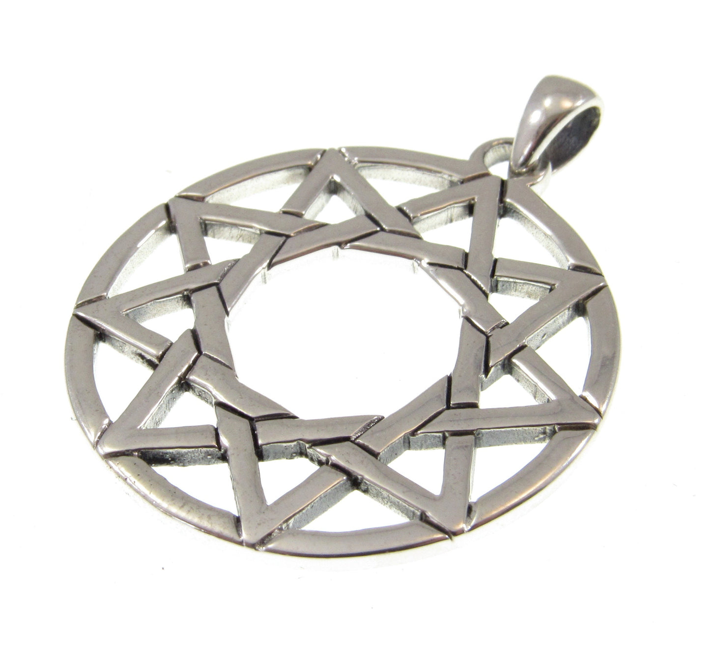 Solid 925 Sterling Silver Enneagram Ninefold Star Pendant, 9 Pointed Religious Pagan Star