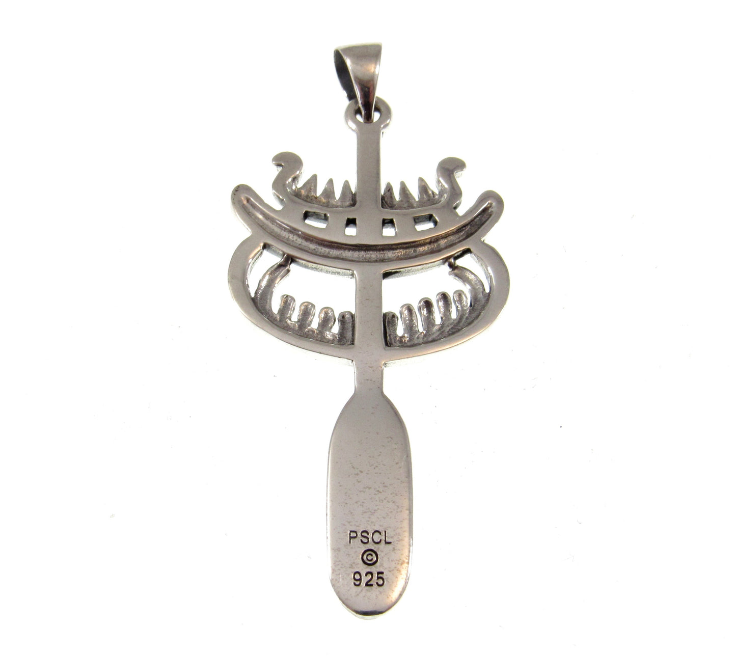 Solid 925 Sterling Silver Njord Viking God of Seafaring Pendant, Longship Vessel & Oar with Runes
