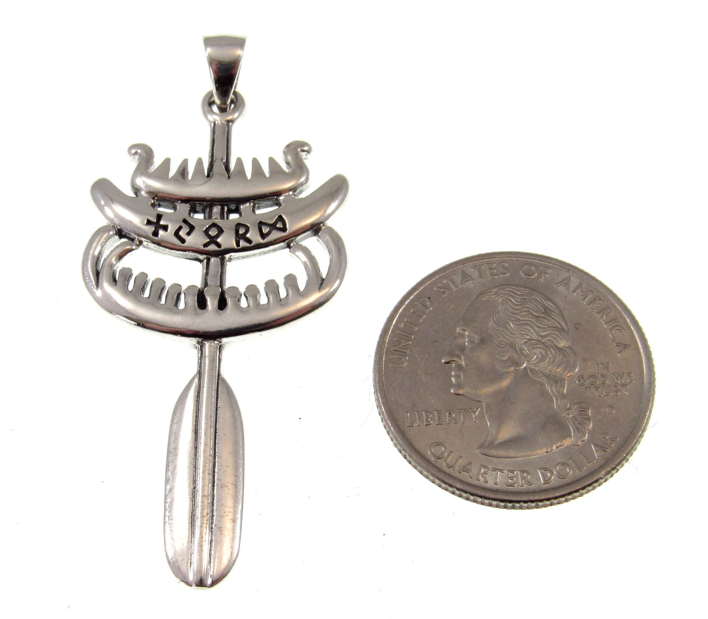 Solid 925 Sterling Silver Njord Viking God of Seafaring Pendant, Longship Vessel & Oar with Runes